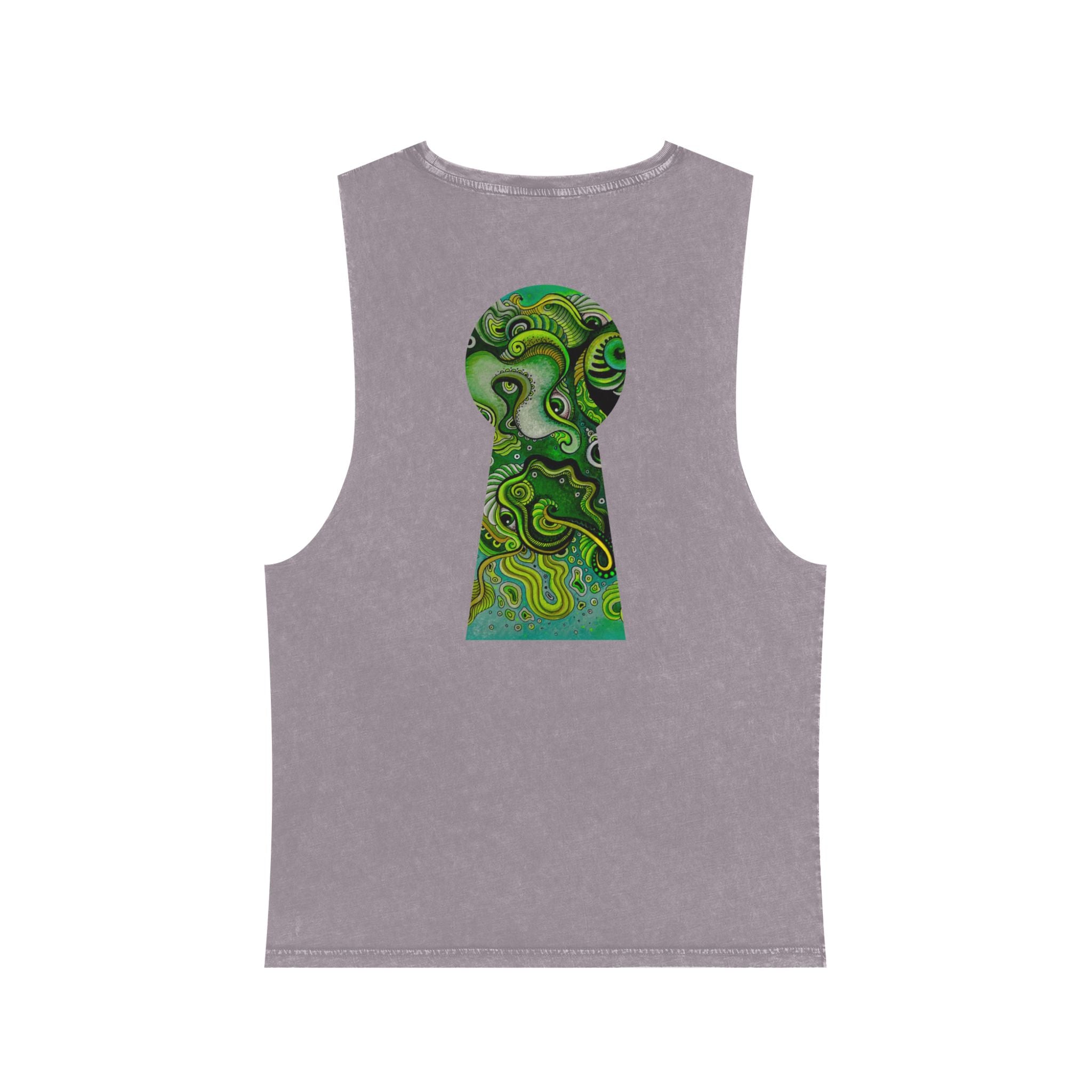 Stonewash Tank Top — Green Psychedelic Keyhole Design #sdf225598