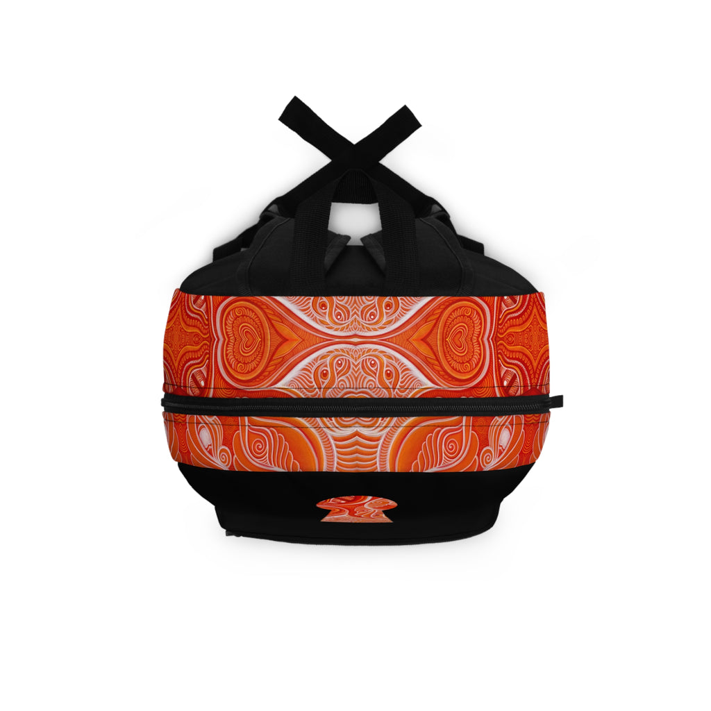 Keyhole Heart Pattern Backpack — Orange Paisley Accent Daypack #te986