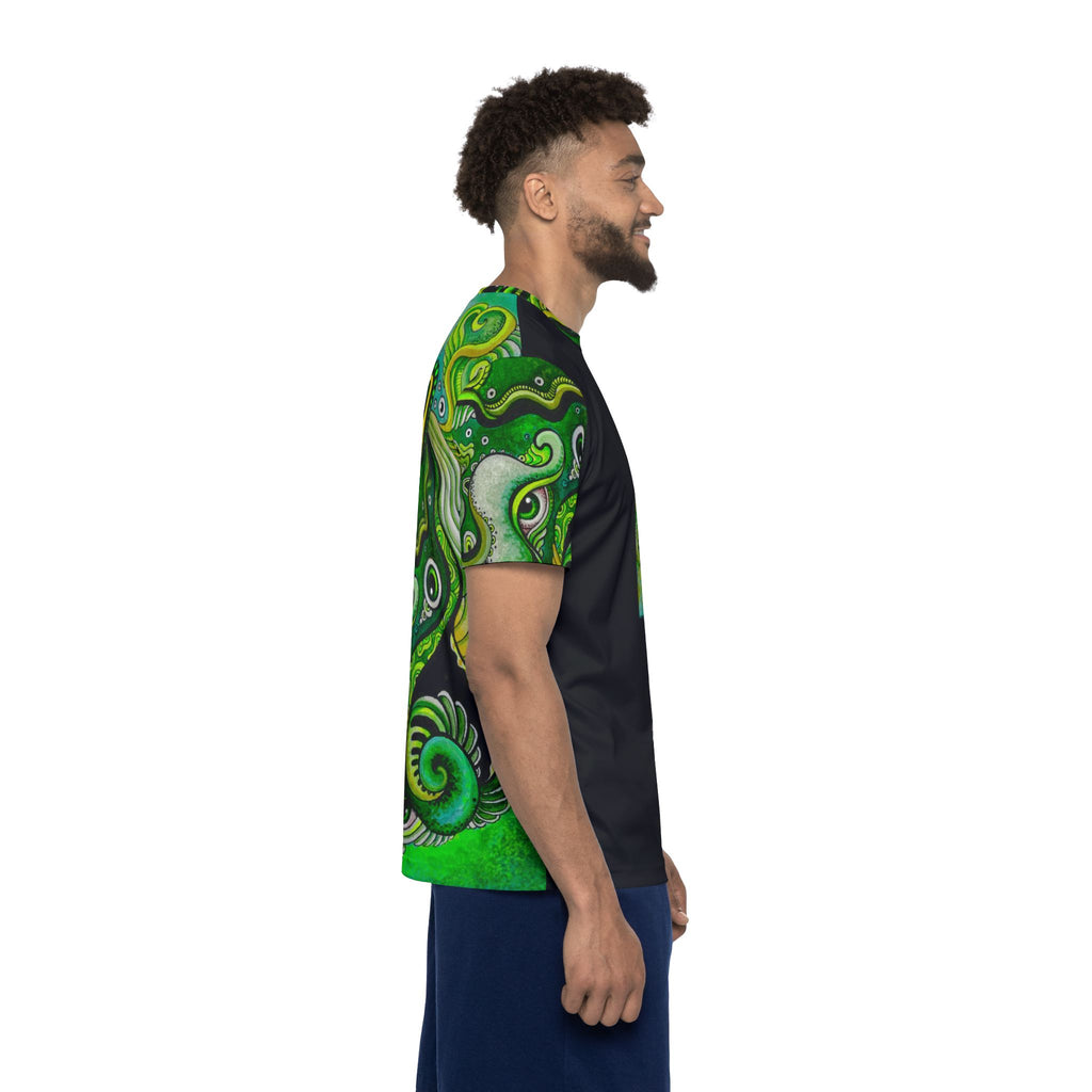 Psychedelic Keyhole Sports Jersey — Green Abstract All-Over Print #sp678