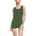 Vintage Kaleidoscope One-Piece Swimsuit — Green Floral Geometric Print #ops43189