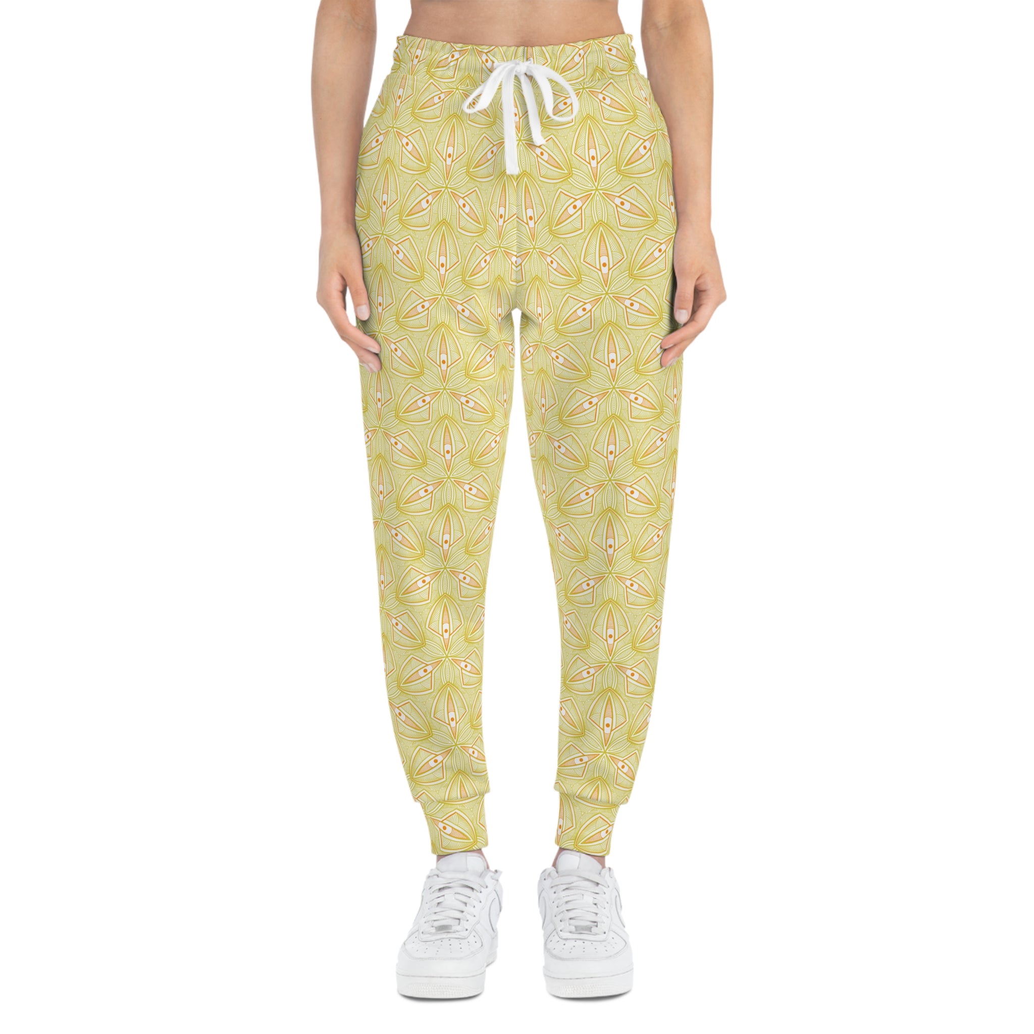 Yellow Floral Athletic Joggers — All-Over Print Lightweight Track Pants #aj5
