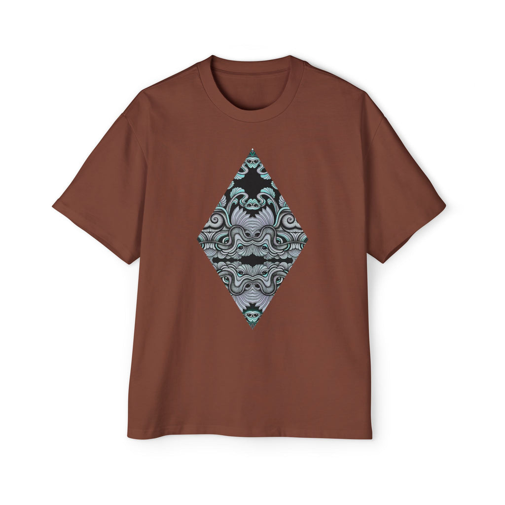 Men's Oversized Tee — Geometric Wave Pattern Diamond & Back Panel Graphic #gwp21