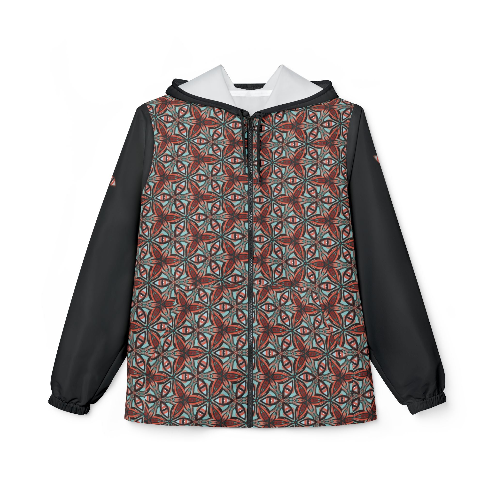Kaleidoscope Geo Windbreaker Jacket — Patterned Triangle AOP Hooded Windbreaker #s1