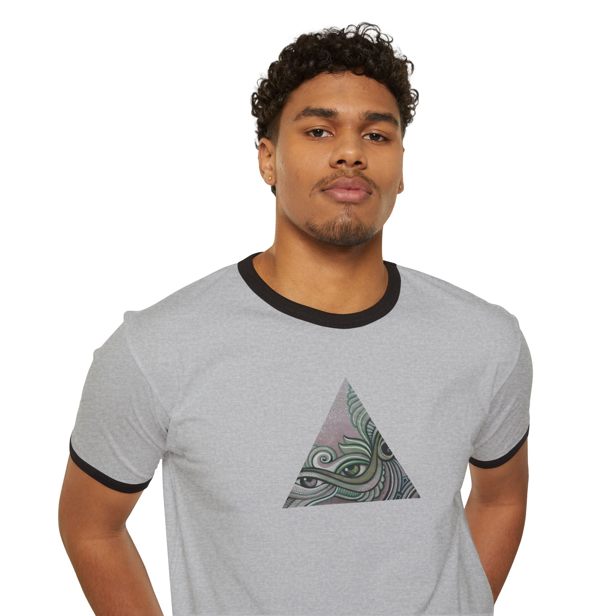 Ringer T-Shirt — Tribal Wave Triangle & Keyhole Graphic #hf74211
