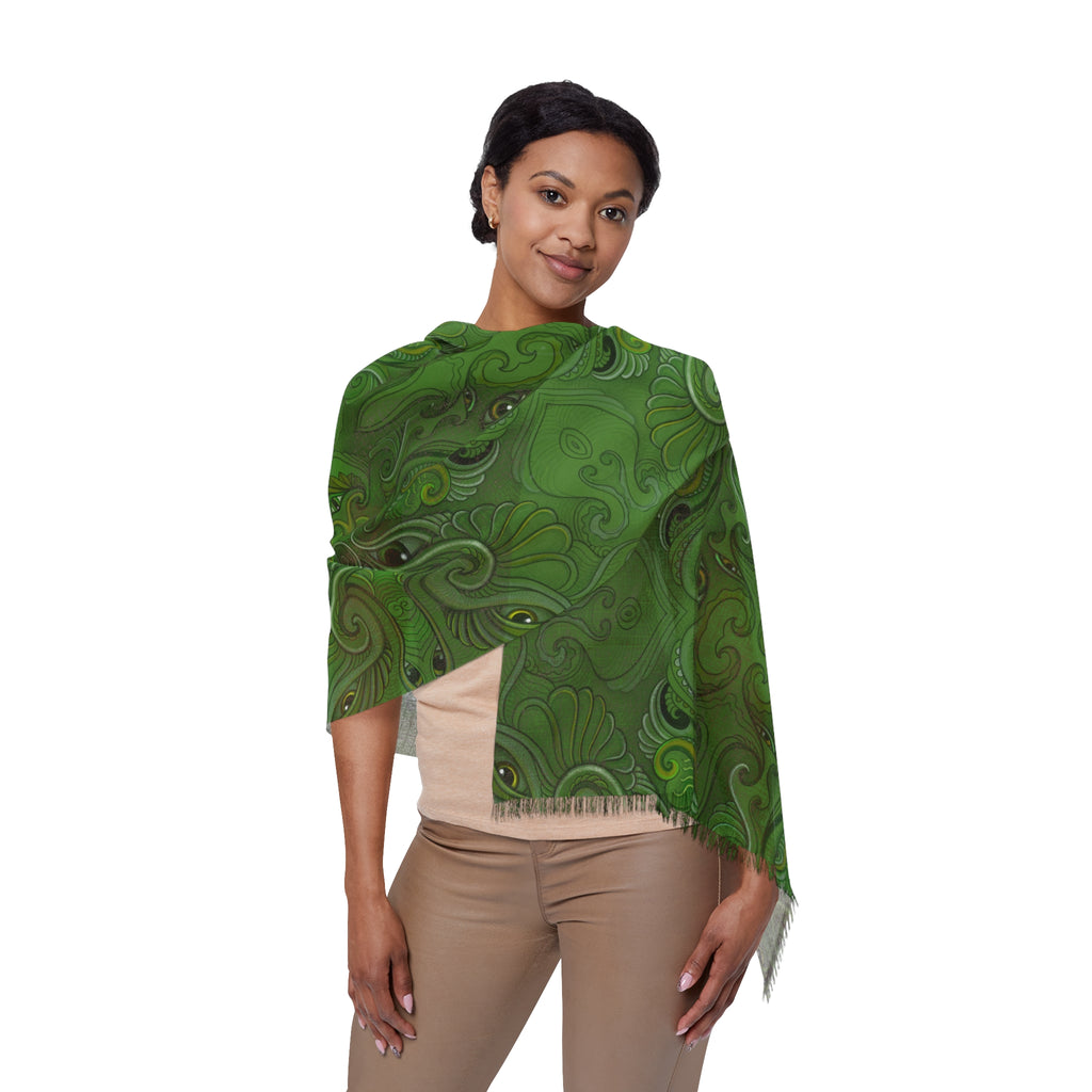 Green Paisley Light Scarf – Lightweight Decorative Fringe Scarf #g65498