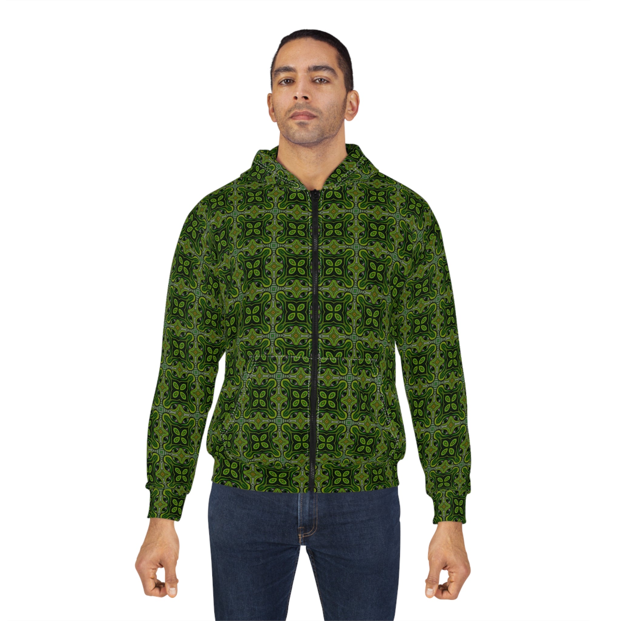 Green Celtic Tile Zip Hoodie - All-Over Print Pattern #h986467
