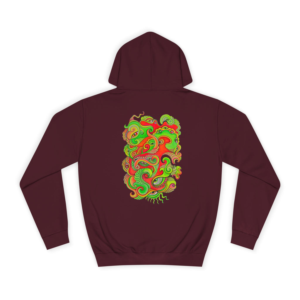 Psychedelic Swirl Hoodie — Retro Green & Red Abstract Graphic #f987456