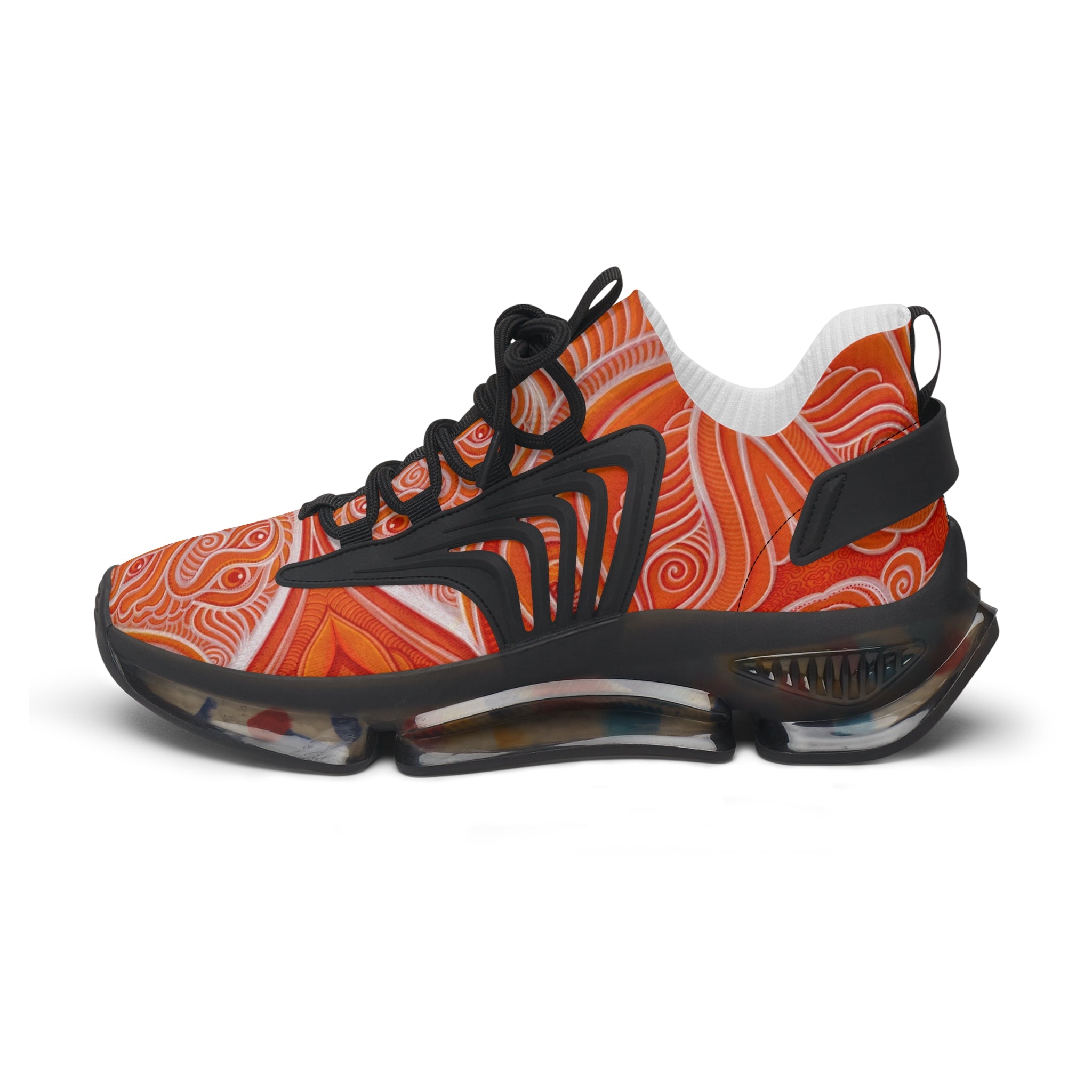 Women's Mesh Sneakers — Orange Abstract Wave Pattern Lightweight Running Shoes #out866900