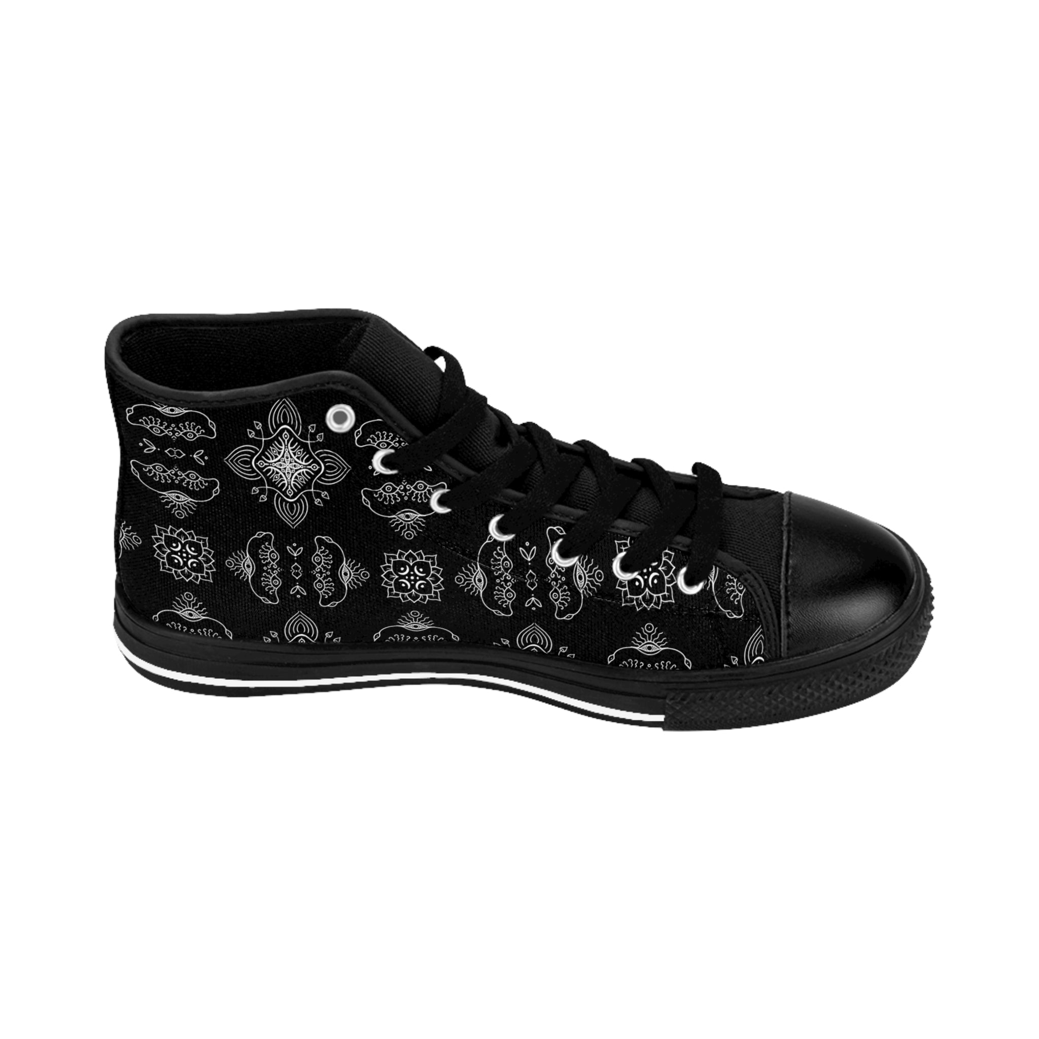 Women's High-Top Sneakers — Black Vintage Paisley Pattern #d2356