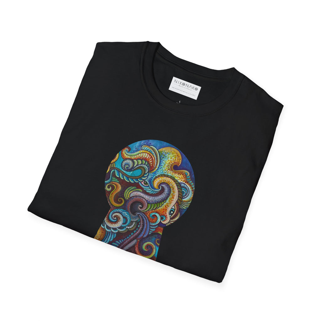 Psychedelic Keyhole T-Shirt — Colorful Swirl Art Tee #tsc8765