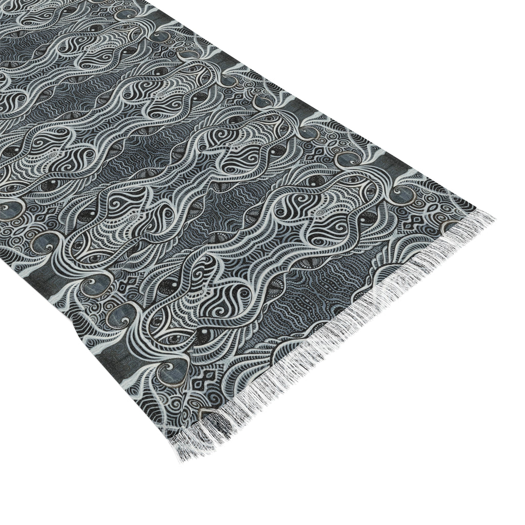 Light Scarf — Elegant Grey Geometric Patterned Scarf #h8643