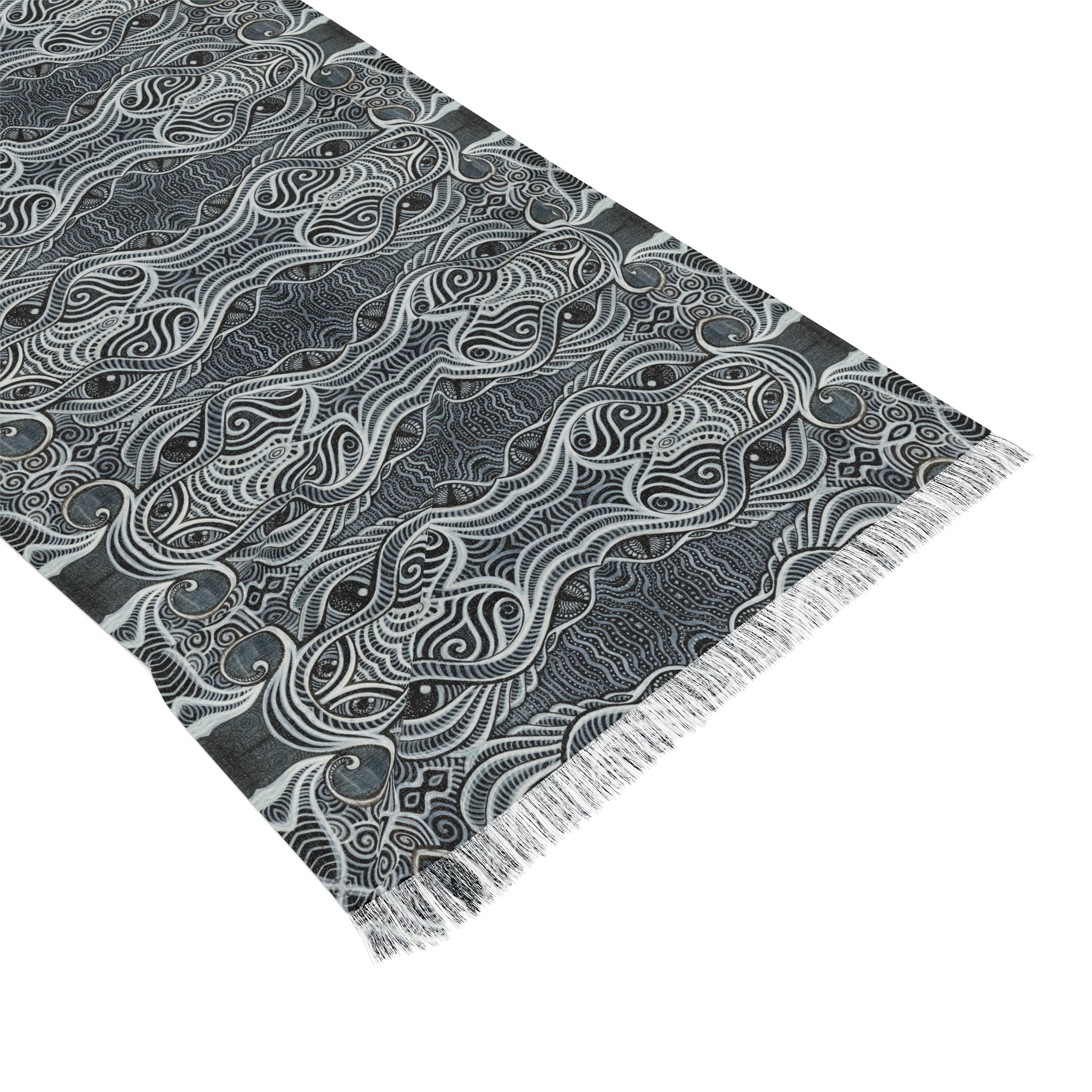 Light Scarf — Elegant Grey Geometric Patterned Scarf #h8643