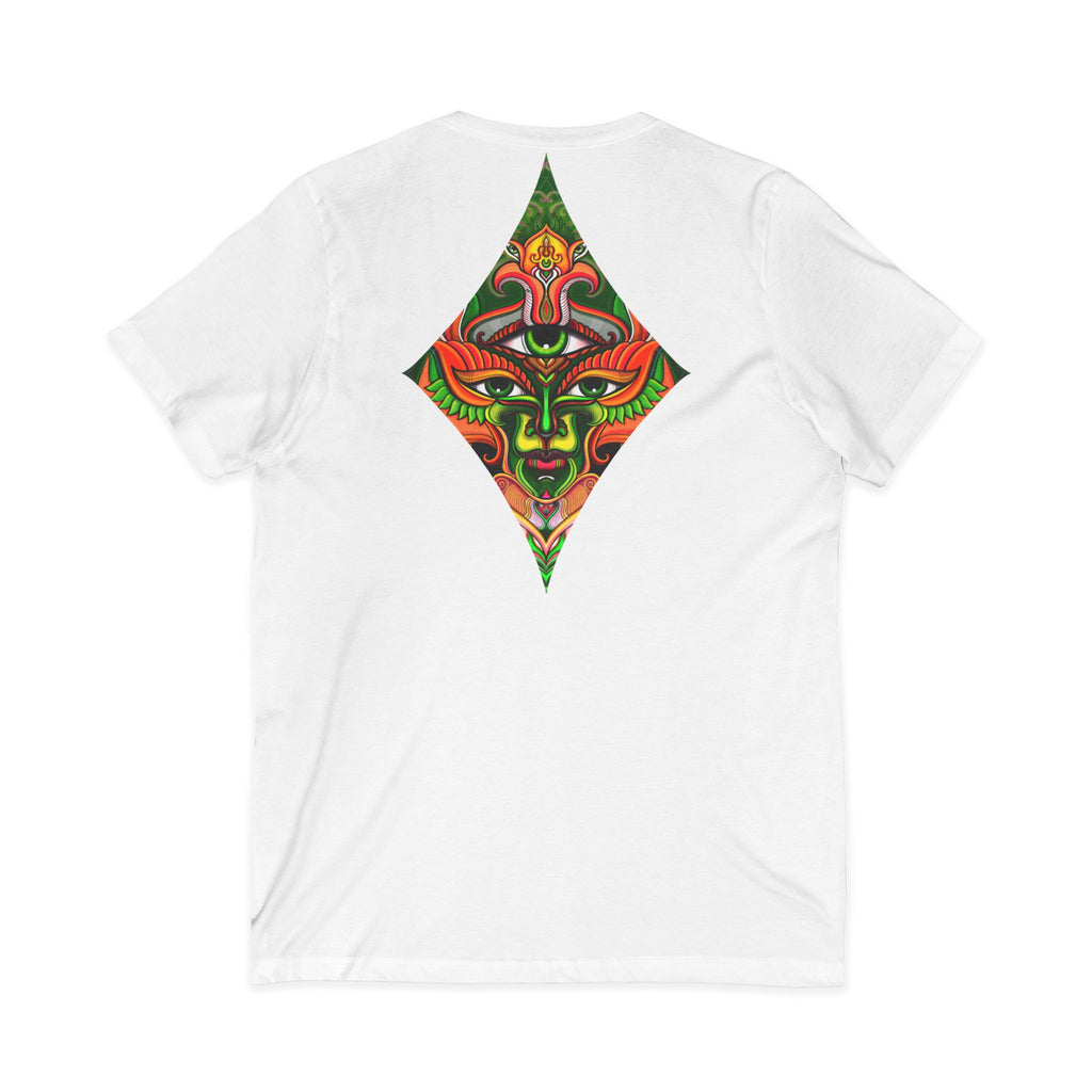 Tribal Mask Diamond Tee — Vibrant Ethnic Face Graphic V‑Neck T‑Shirt #hg 08656