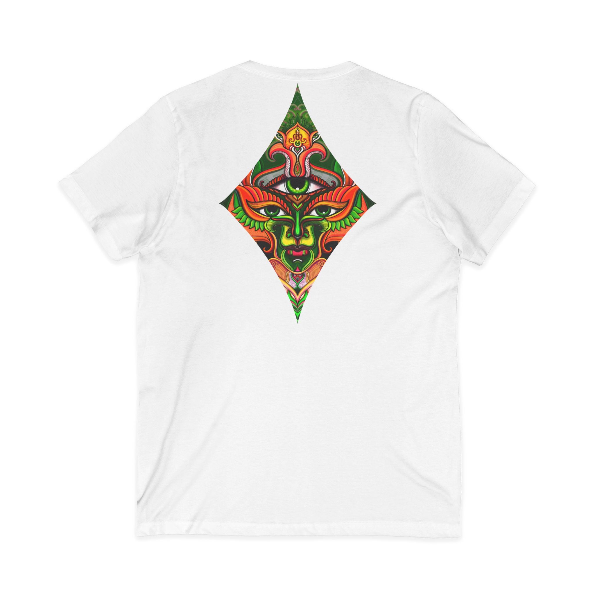 Tribal Mask Diamond Tee — Vibrant Ethnic Face Graphic V‑Neck T‑Shirt #hg 08656