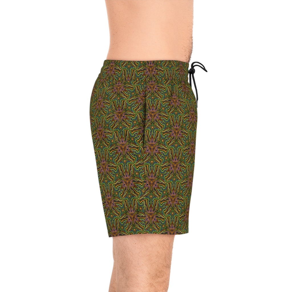 Kaleidoscope Coral Swim Shorts — Men's Mid-Length Patterned Swim Trunks #ss2