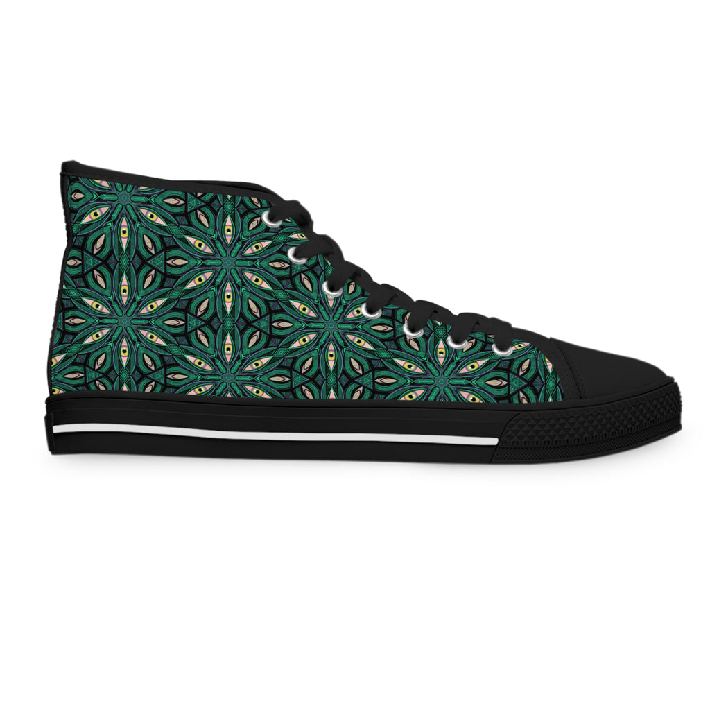 Green Floral Kaleidoscope High Top Sneakers — Women's Patterned Canvas Shoes #jfs8843