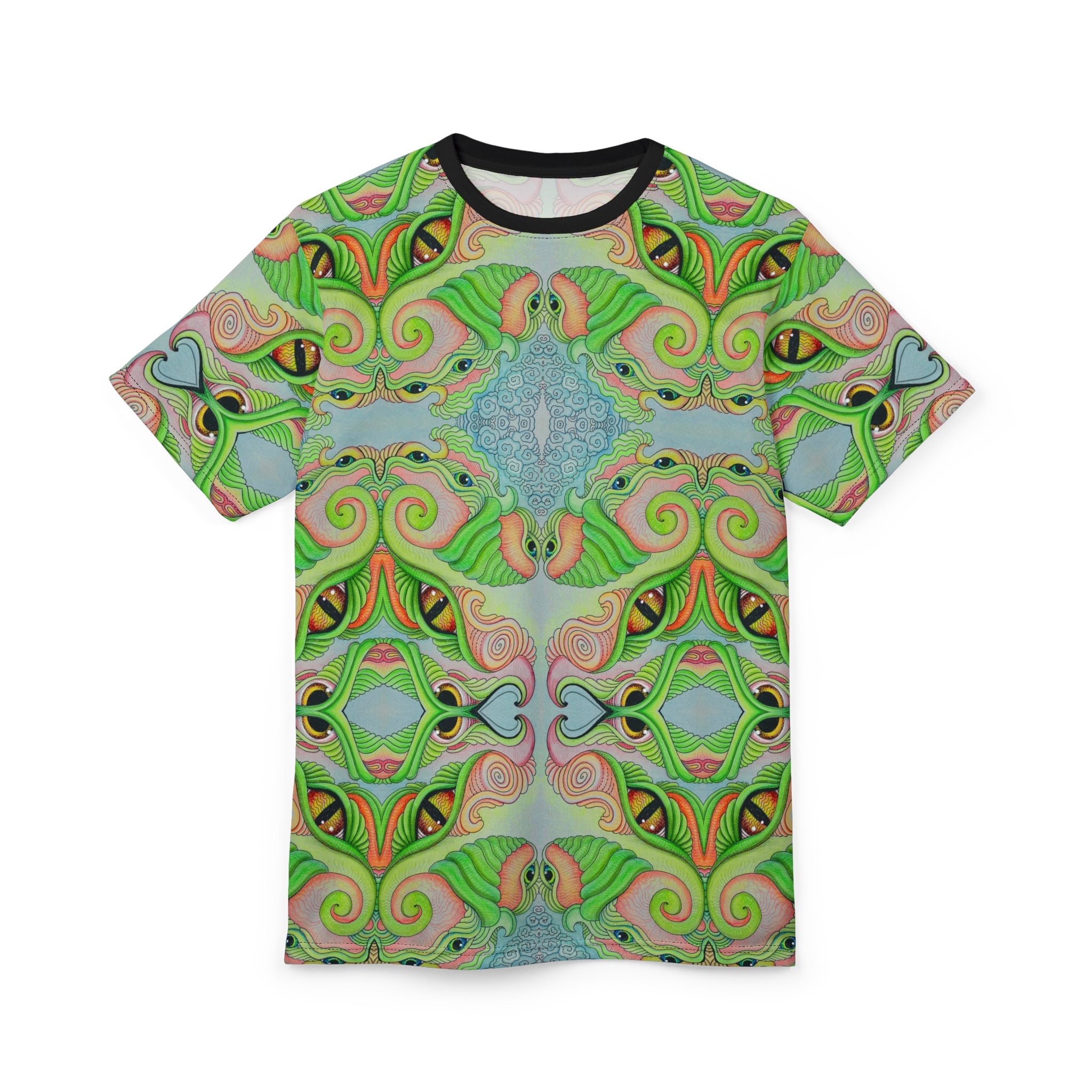Psychedelic Green Kaleidoscope Tee — All-Over Print Cut & Sew Shirt #gf8754