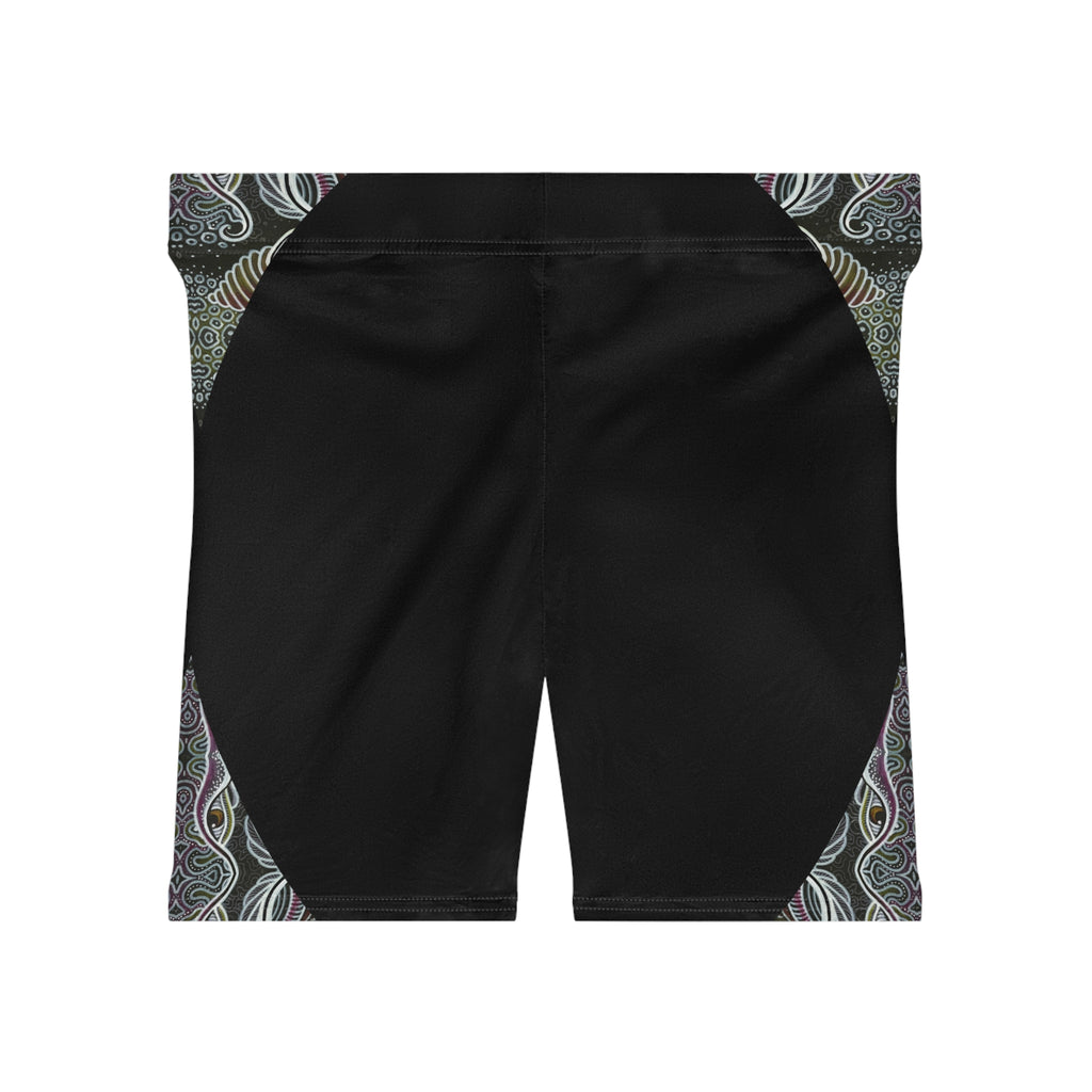 Black Paisley Accent Biker Shorts — Women's Yoga & Activewear #wa6218