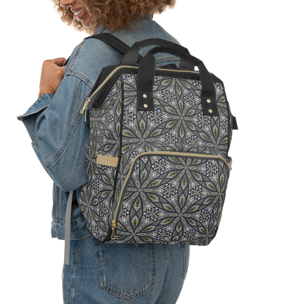 Diaper Backpack — Stylish Multifunctional Baby Bag with Geometric Mandala Print #jbd88240