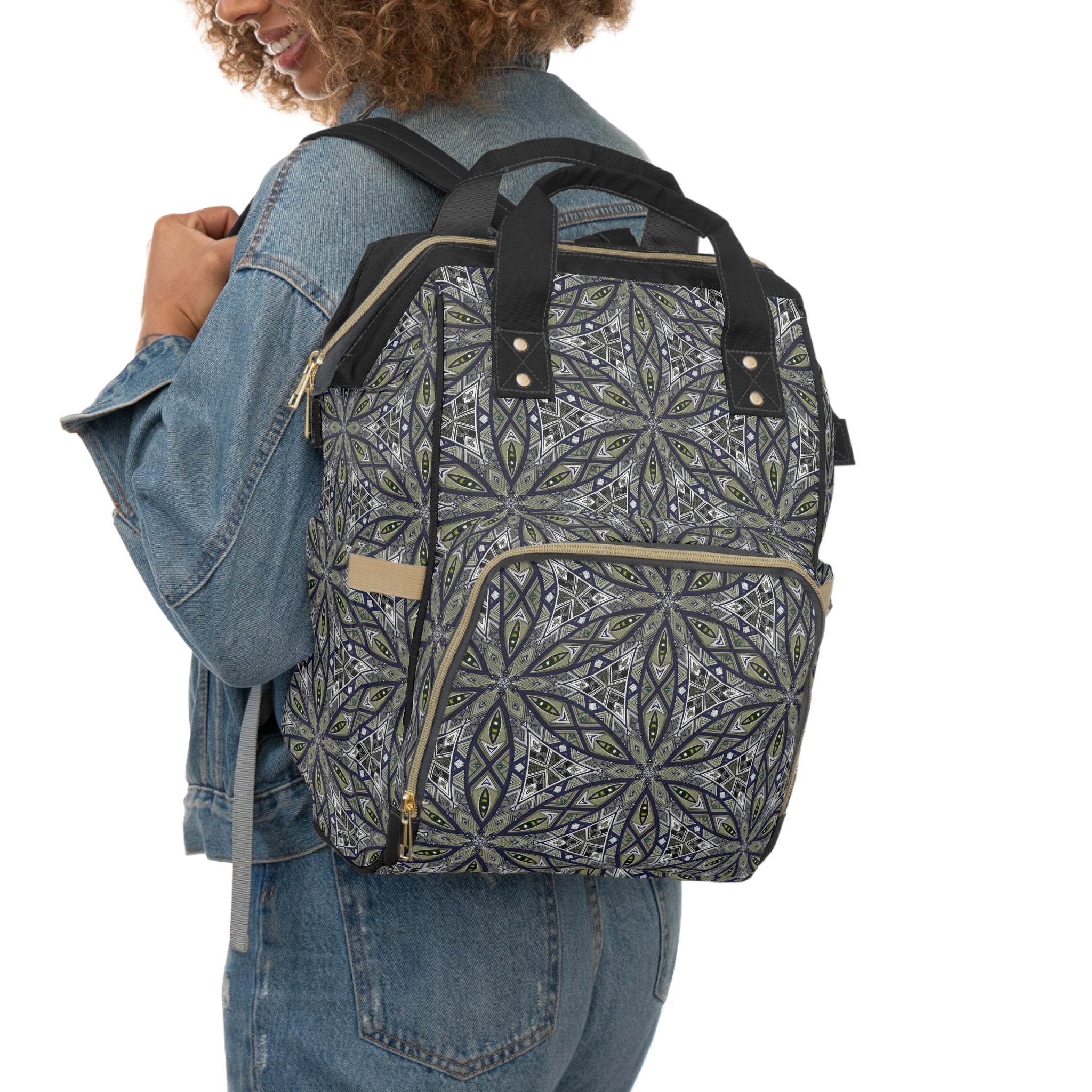 Diaper Backpack — Stylish Multifunctional Baby Bag with Geometric Mandala Print #jbd88240