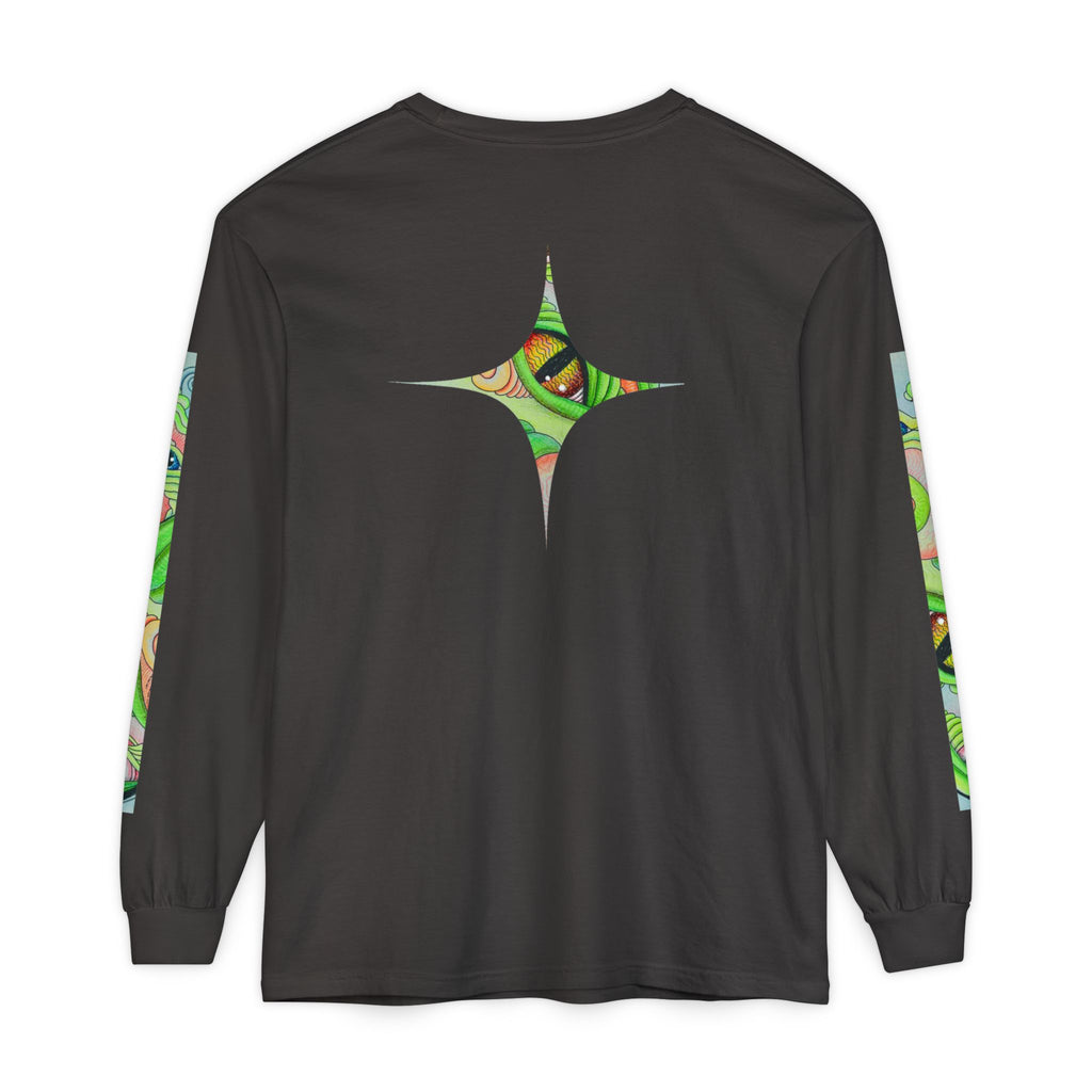 Psychedelic Green Triangle Long Sleeve Tee — Tribal Star Sleeve Artwork #gf086357
