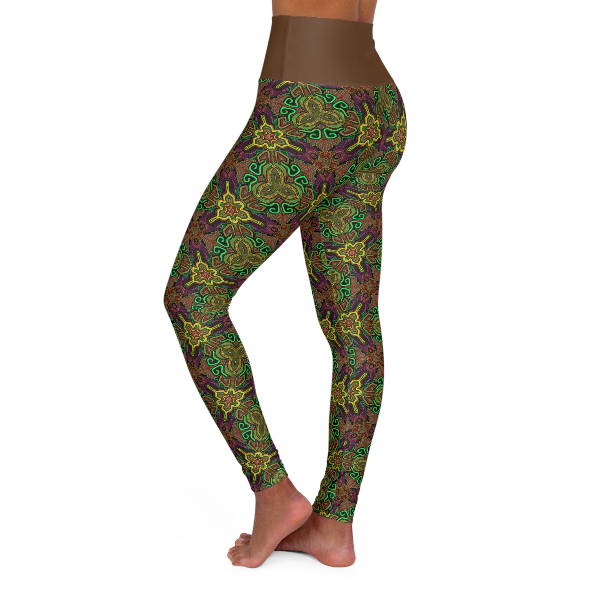 High-Waisted Floral Mosaic Yoga Leggings — Stretchy All-Over-Print Activewear #l4