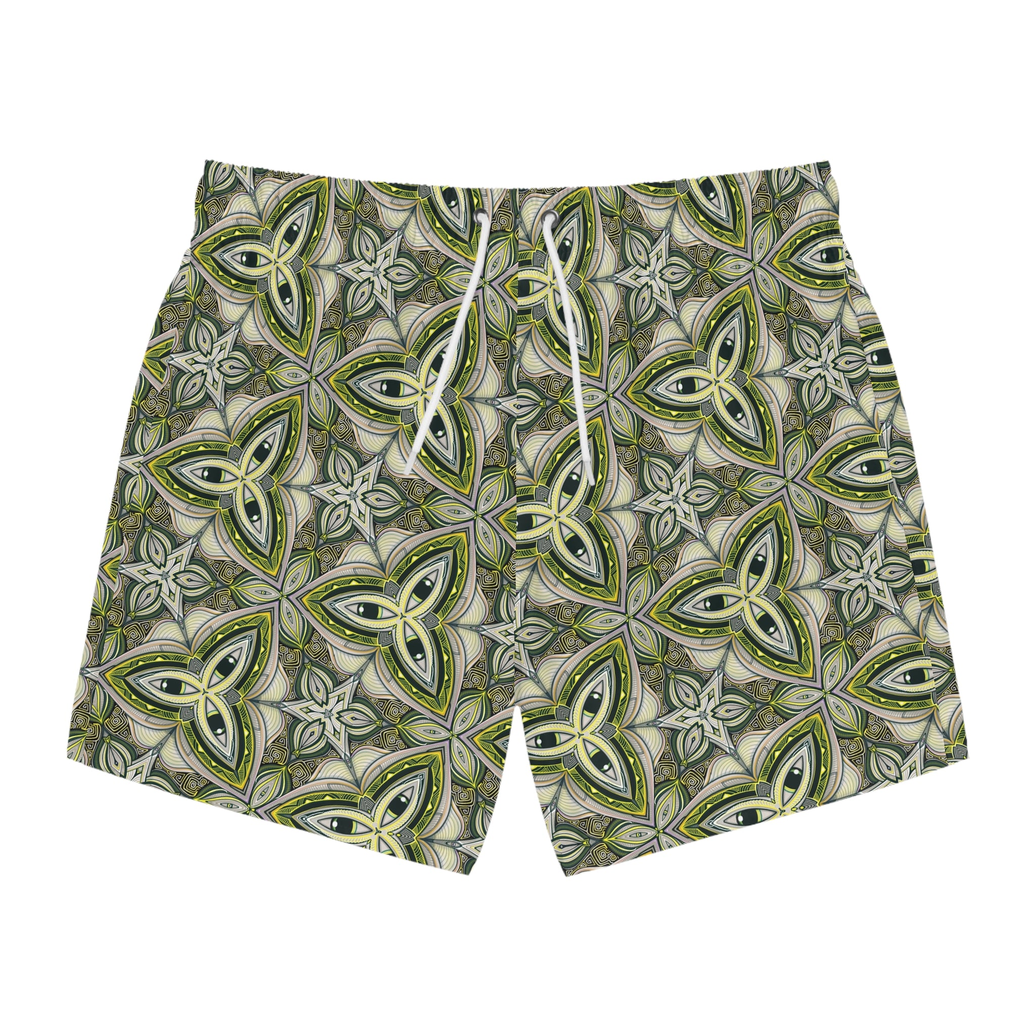 Green Celtic Tile Swim Trunks — All-Over-Print Patterned Beach Shorts #r332216