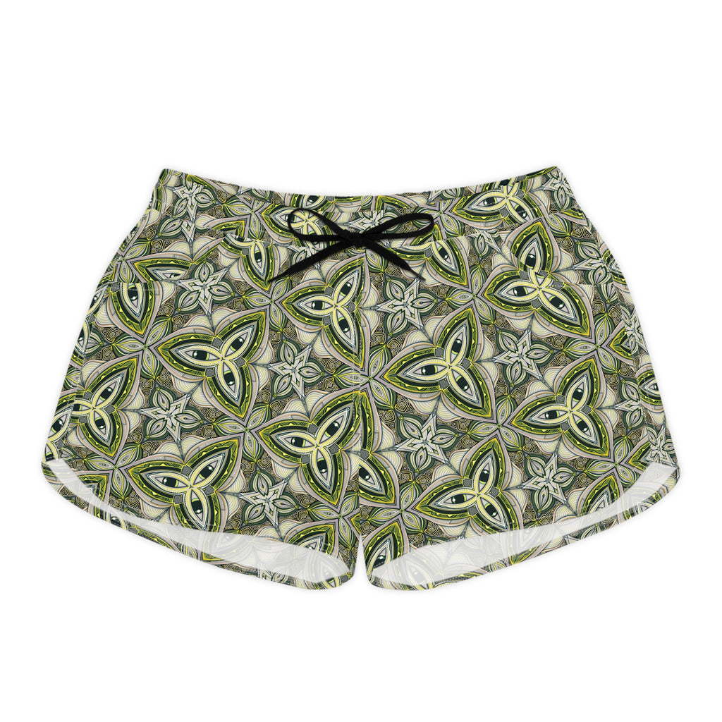 Green Celtic Tile Women's Casual Shorts — Boho Kaleidoscope AOP Lounge Shorts #gda9842