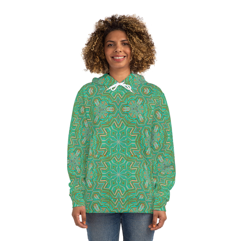 Green Mandala All-Over Print Hoodie — Boho Kaleidoscope Streetwear #h9757