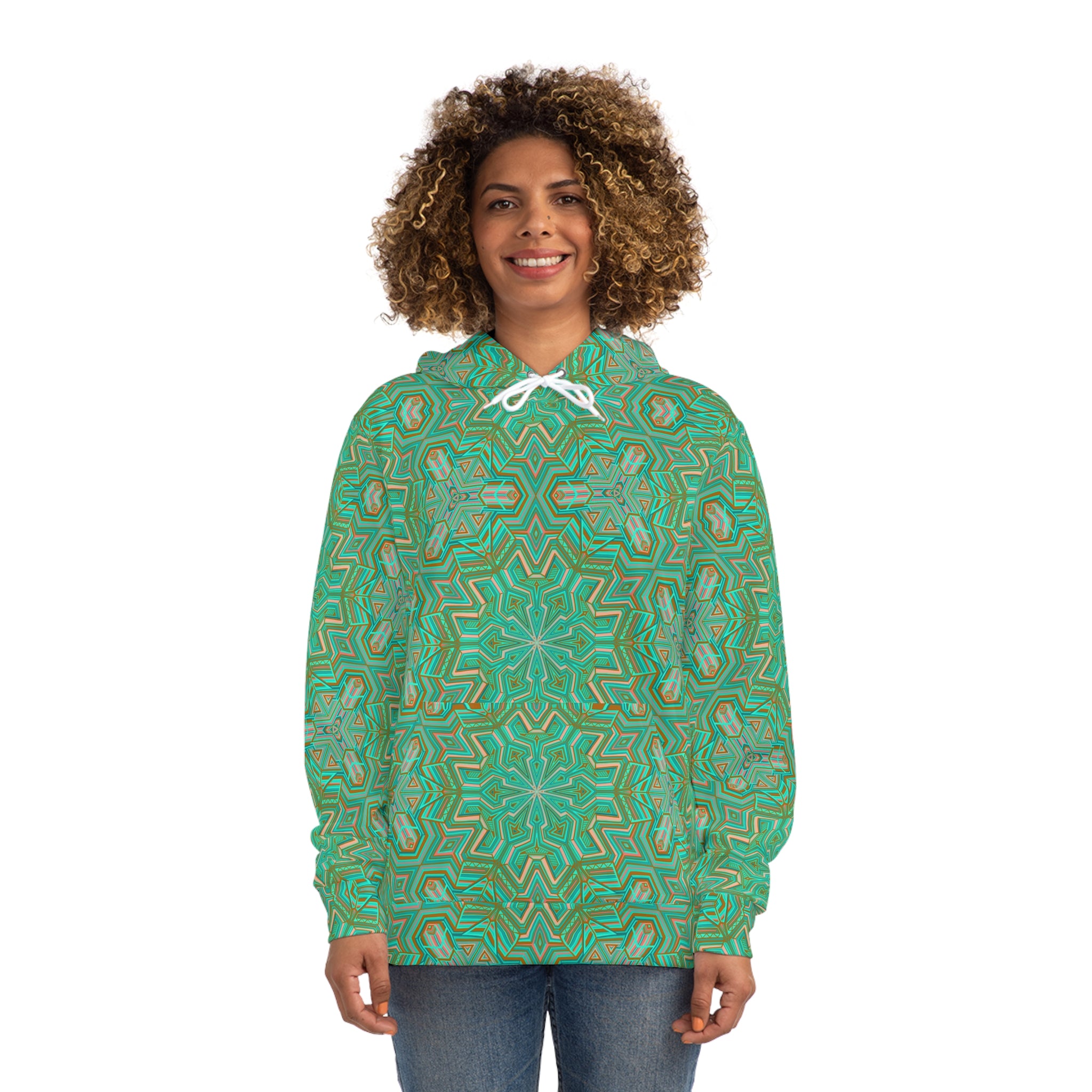 Green Mandala All-Over Print Hoodie — Boho Kaleidoscope Streetwear #h9757