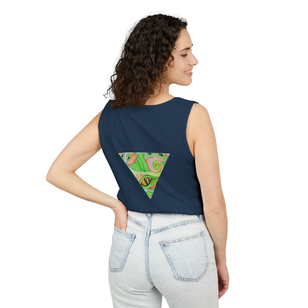 Psychedelic Triangle Tank Top — Green Swirl Eye Graphic #hg772225566