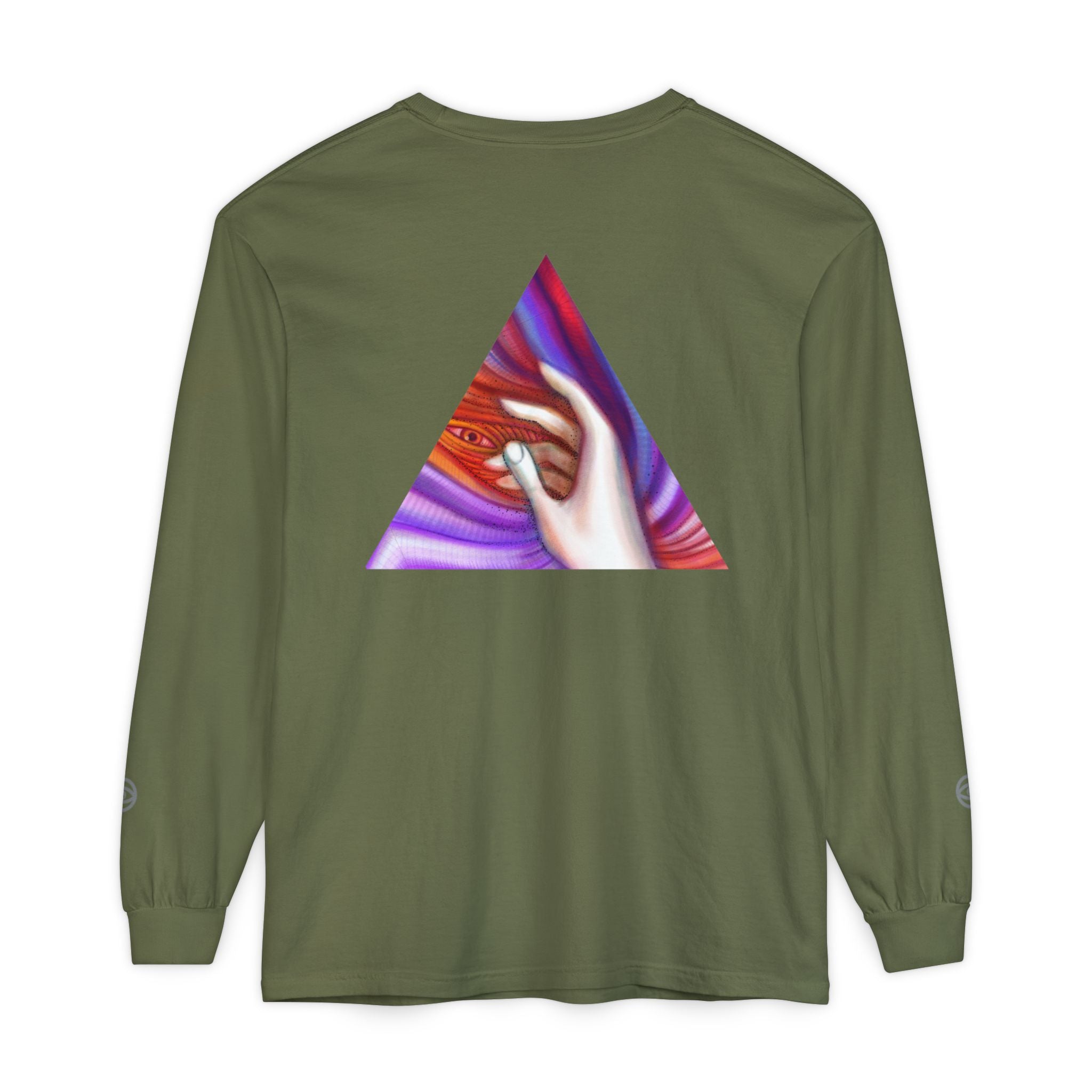 Long Sleeve T-Shirt — Triangular Hand Art Graphic (White) #sh26774
