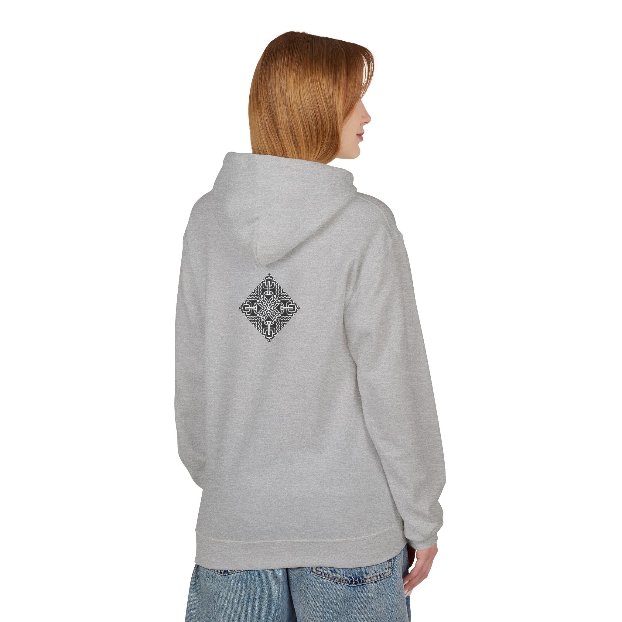 Geometric Mandala Hoodie — Monochrome Diamond Line Art Chest & Back Print #k0873568