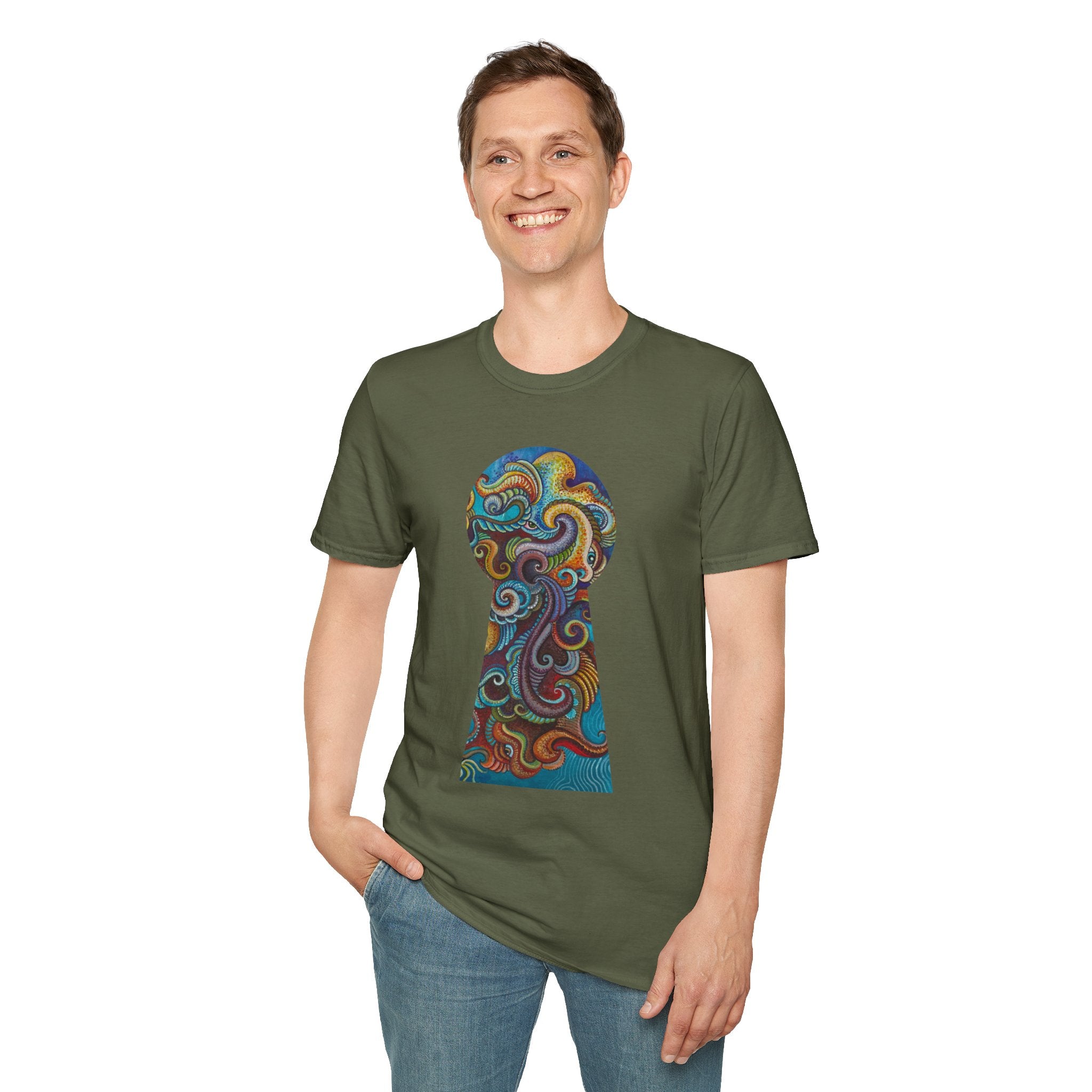 Psychedelic Keyhole T-Shirt — Colorful Swirl Art Tee #tsc8765