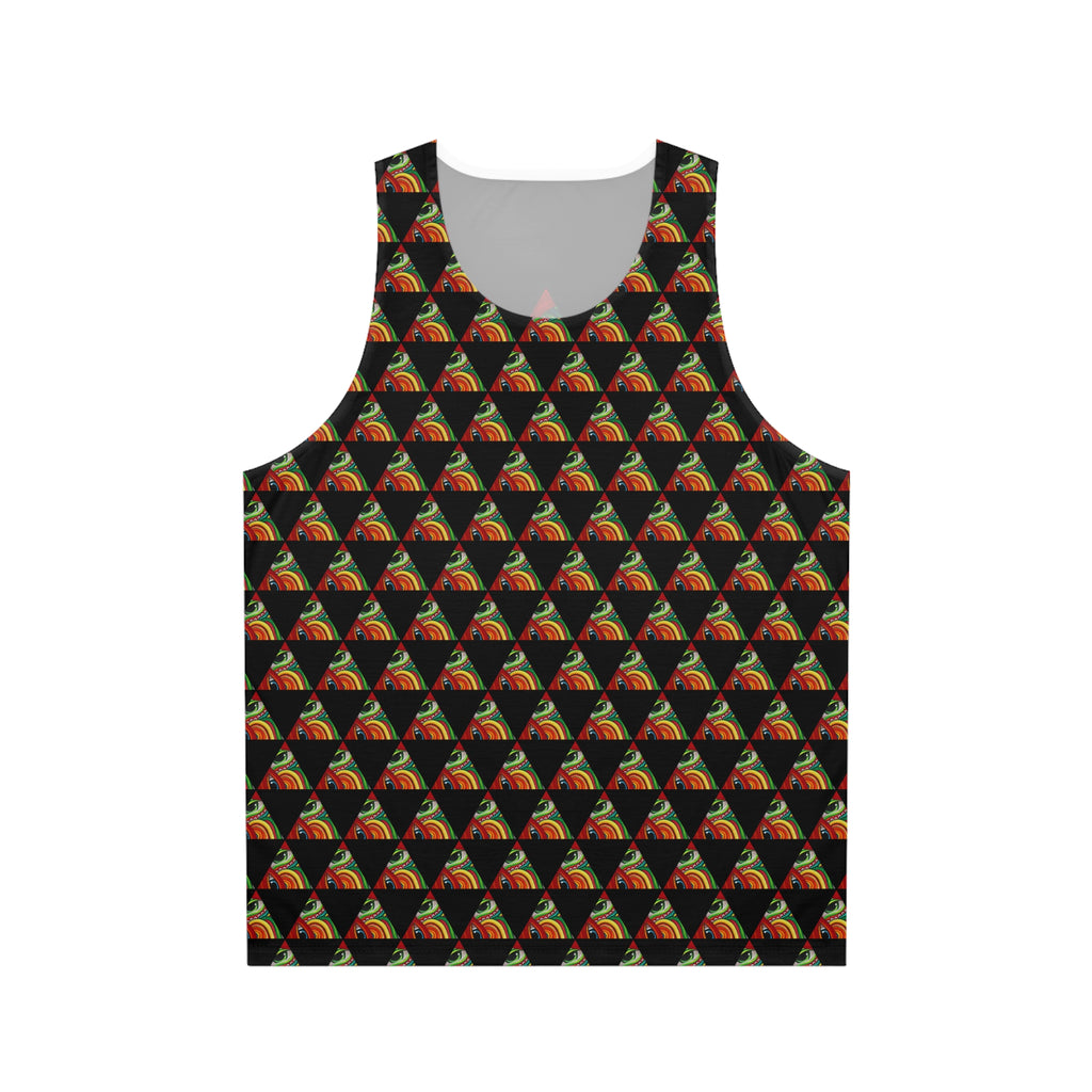 Psychedelic Triangle Pattern Tank Top — Black All-Over Print #kh97535