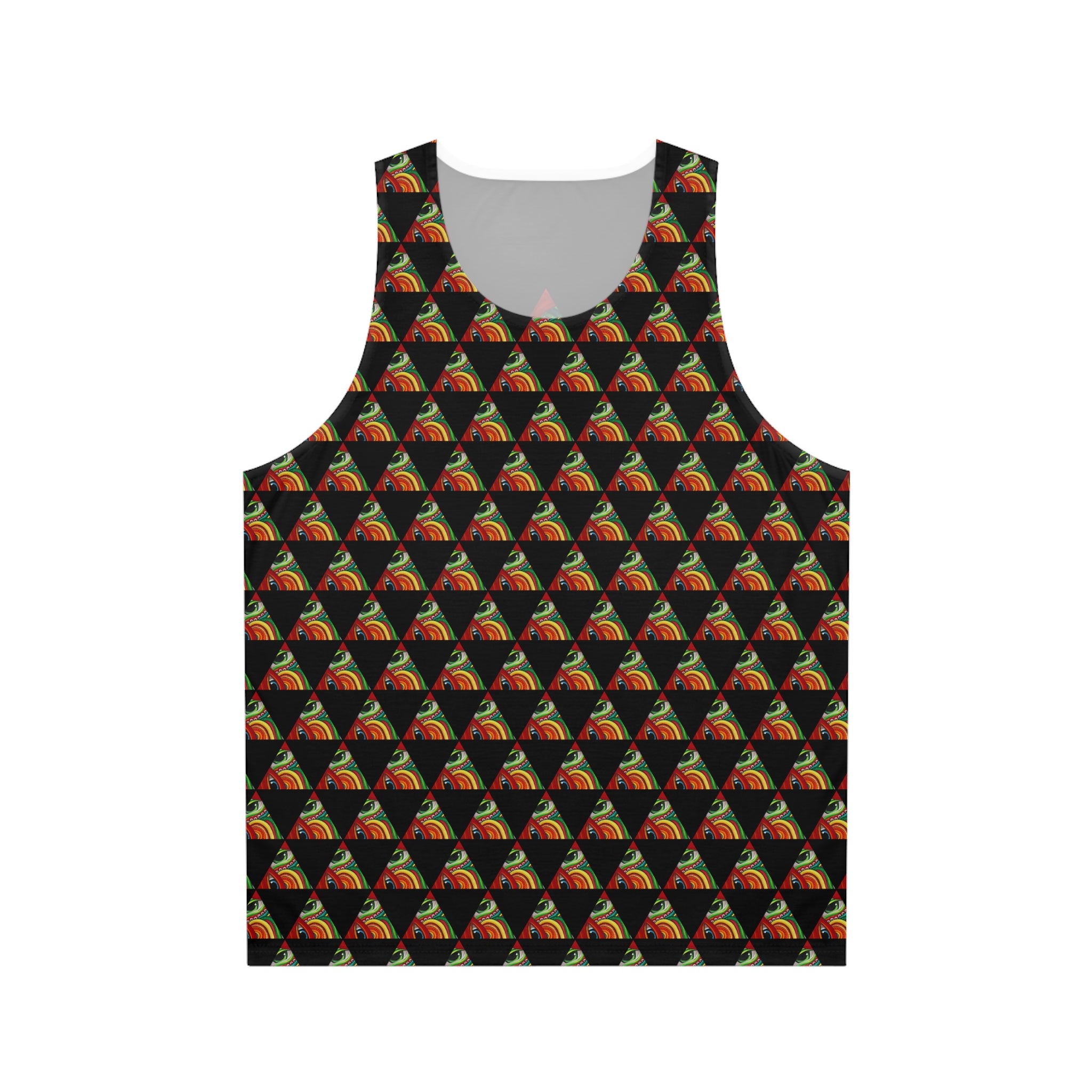 Psychedelic Triangle Pattern Tank Top — Black All-Over Print #kh97535
