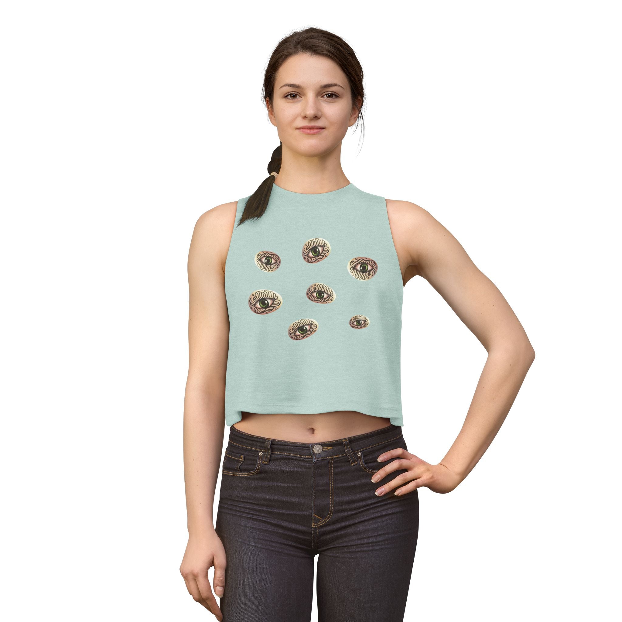 Women's Eye Cluster Crop Top — Mystical Boho Graphic Tank #k97357