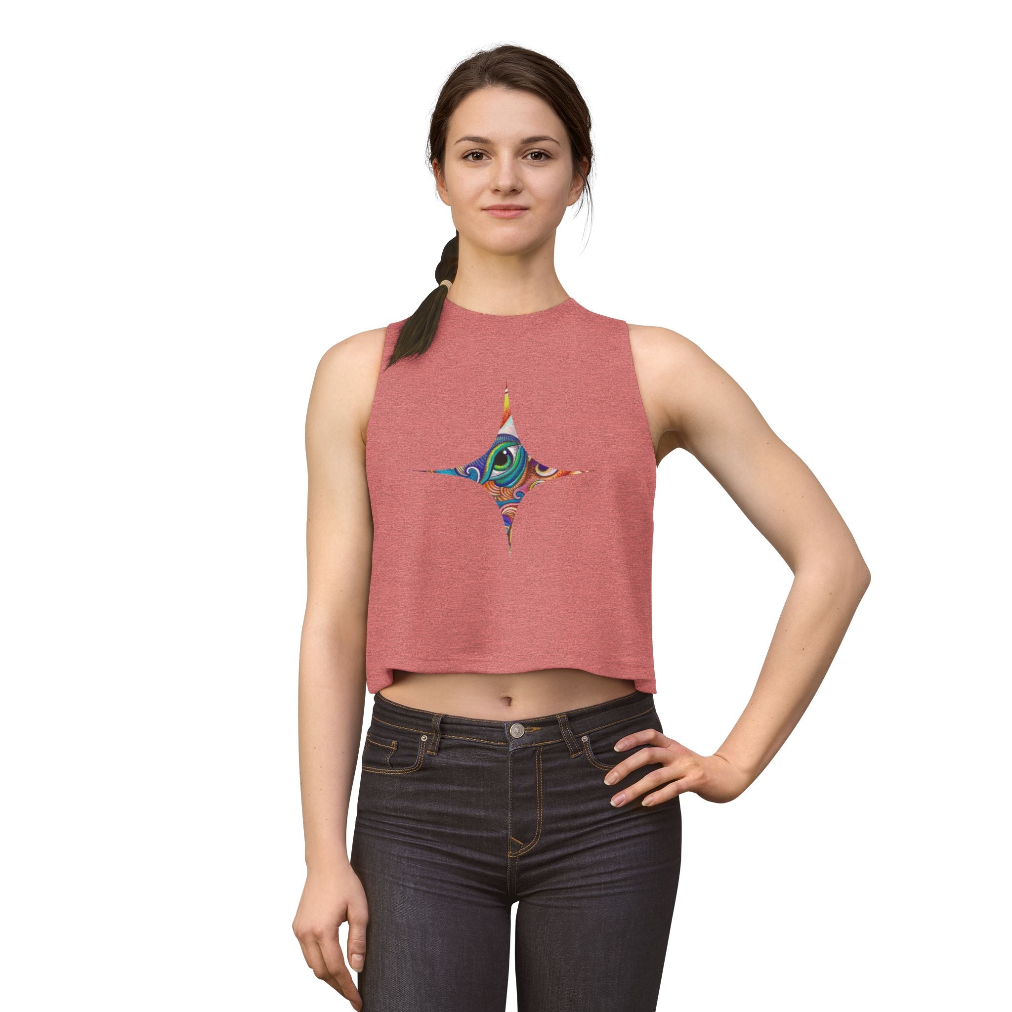 Starburst Peacock Crop Top — Women's Artistic Geometric Tank #w1199663