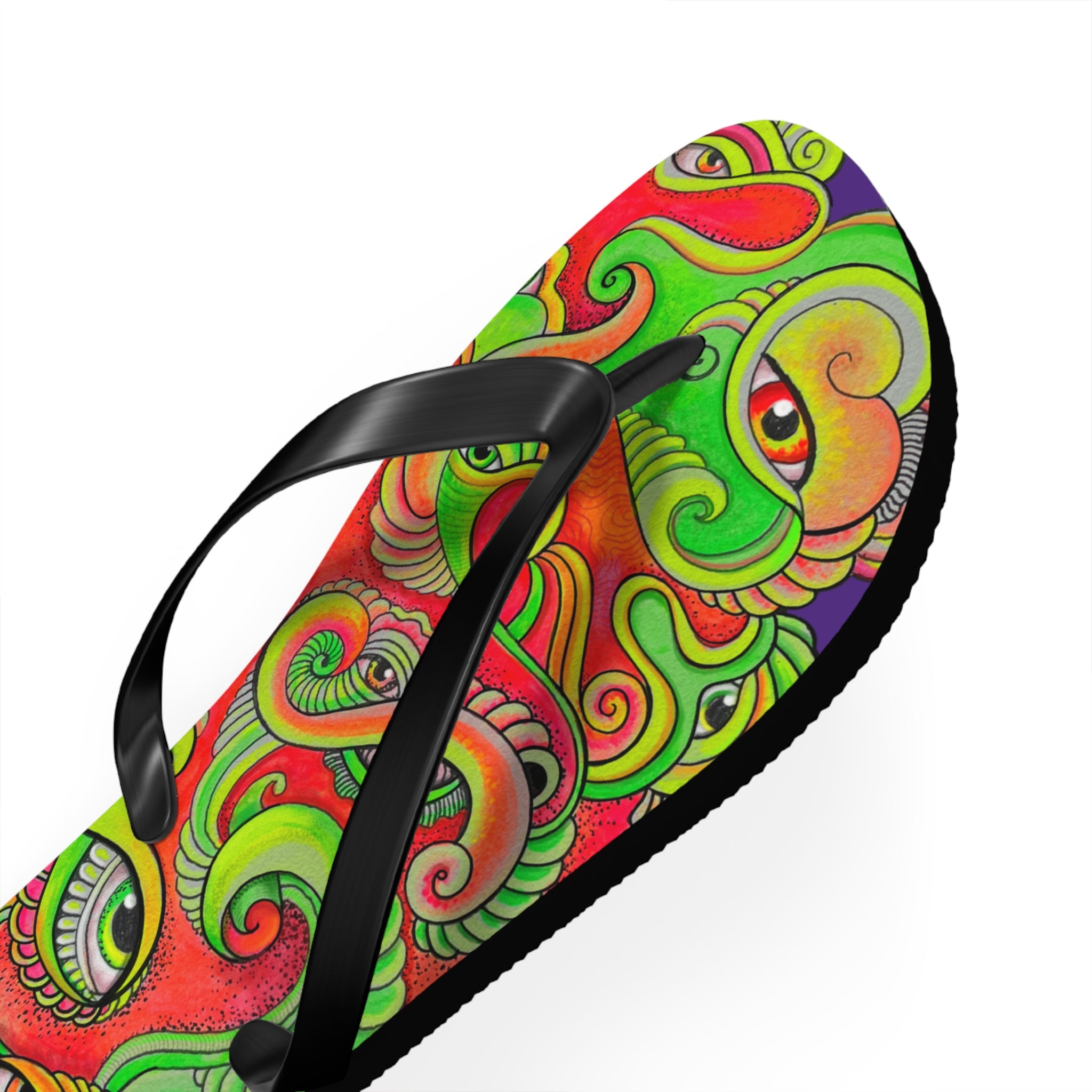 Psychedelic Eye Pattern Flip Flops — Colorful Trippy Summer Sandals #s873455211