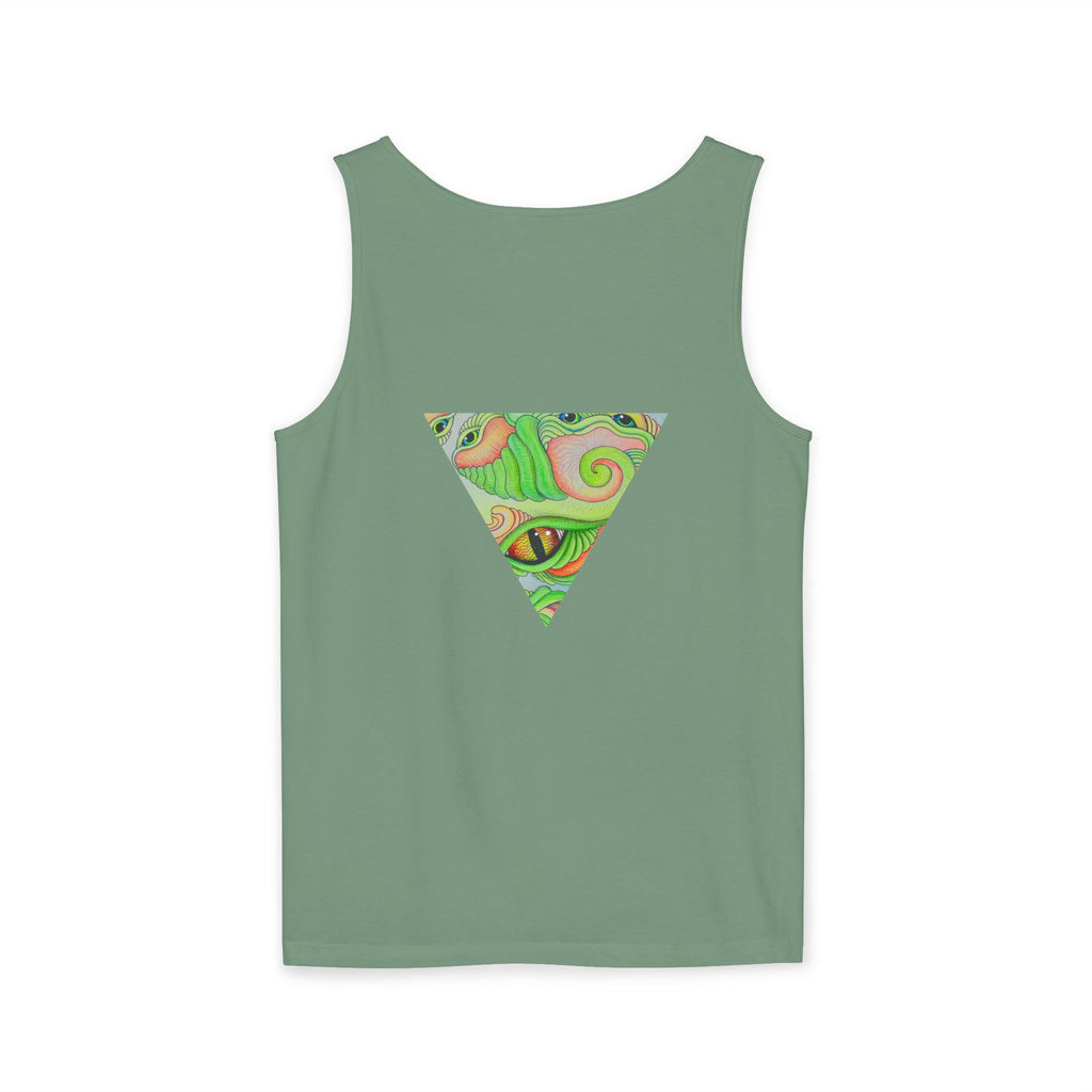 Psychedelic Triangle Tank Top — Green Swirl Eye Graphic #hg772225566