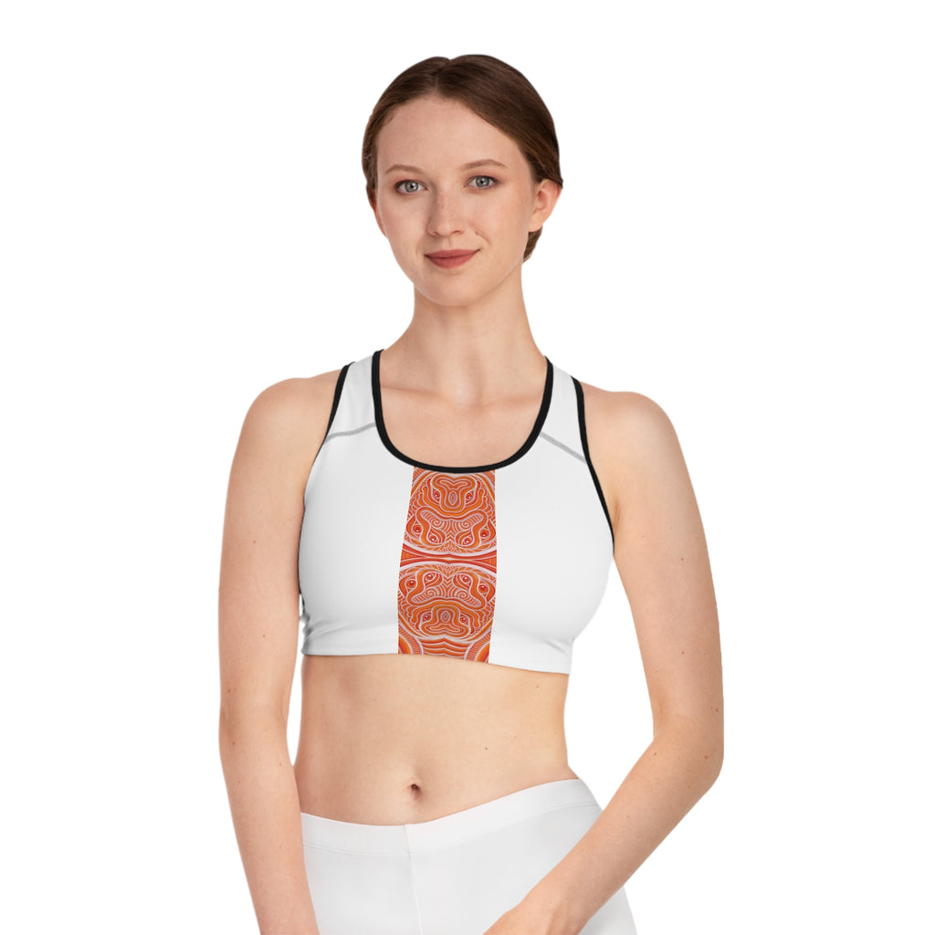 Red Tribal Stripe Sports Bra — Bold Geometric Fitness Top #d346775