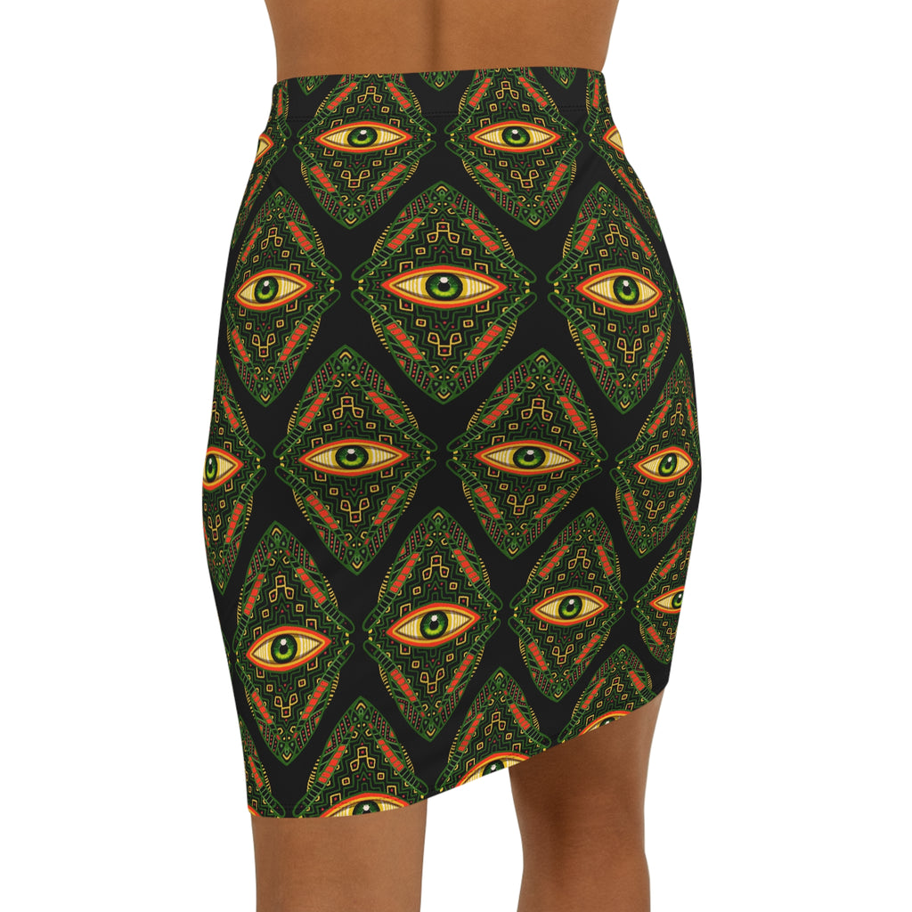 All-Seeing Eye Pattern Pencil Skirt — Gothic Boho Midi Skirt #g77434