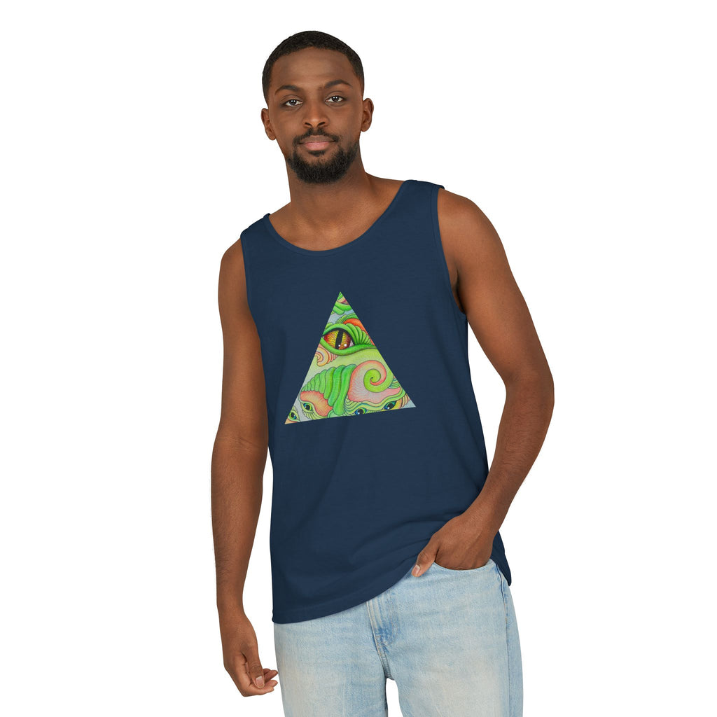 Psychedelic Triangle Tank Top — Green Swirl Eye Graphic #hg772225566