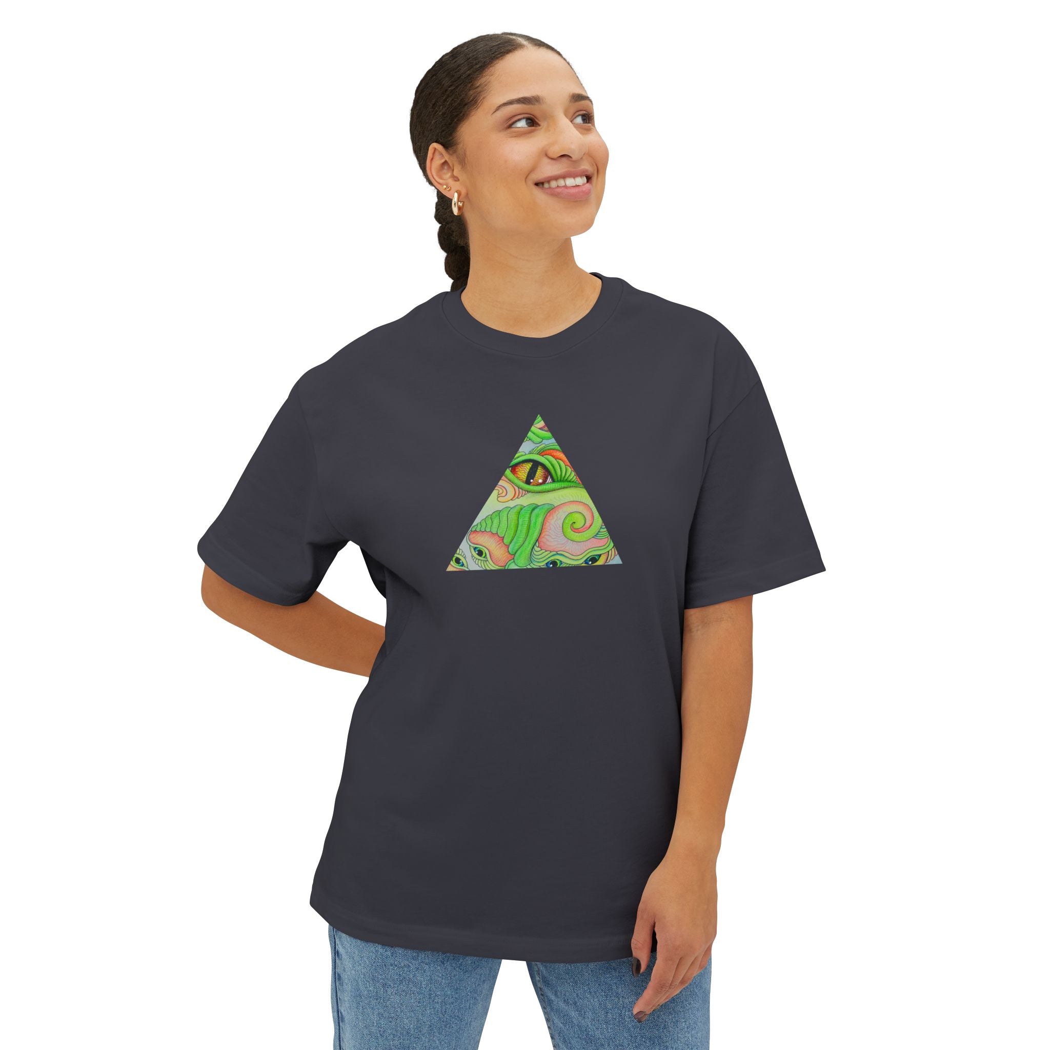 Psychedelic Triangle & Circle Graphic Tee — Retro Swirl Art T-Shirt #gr9523