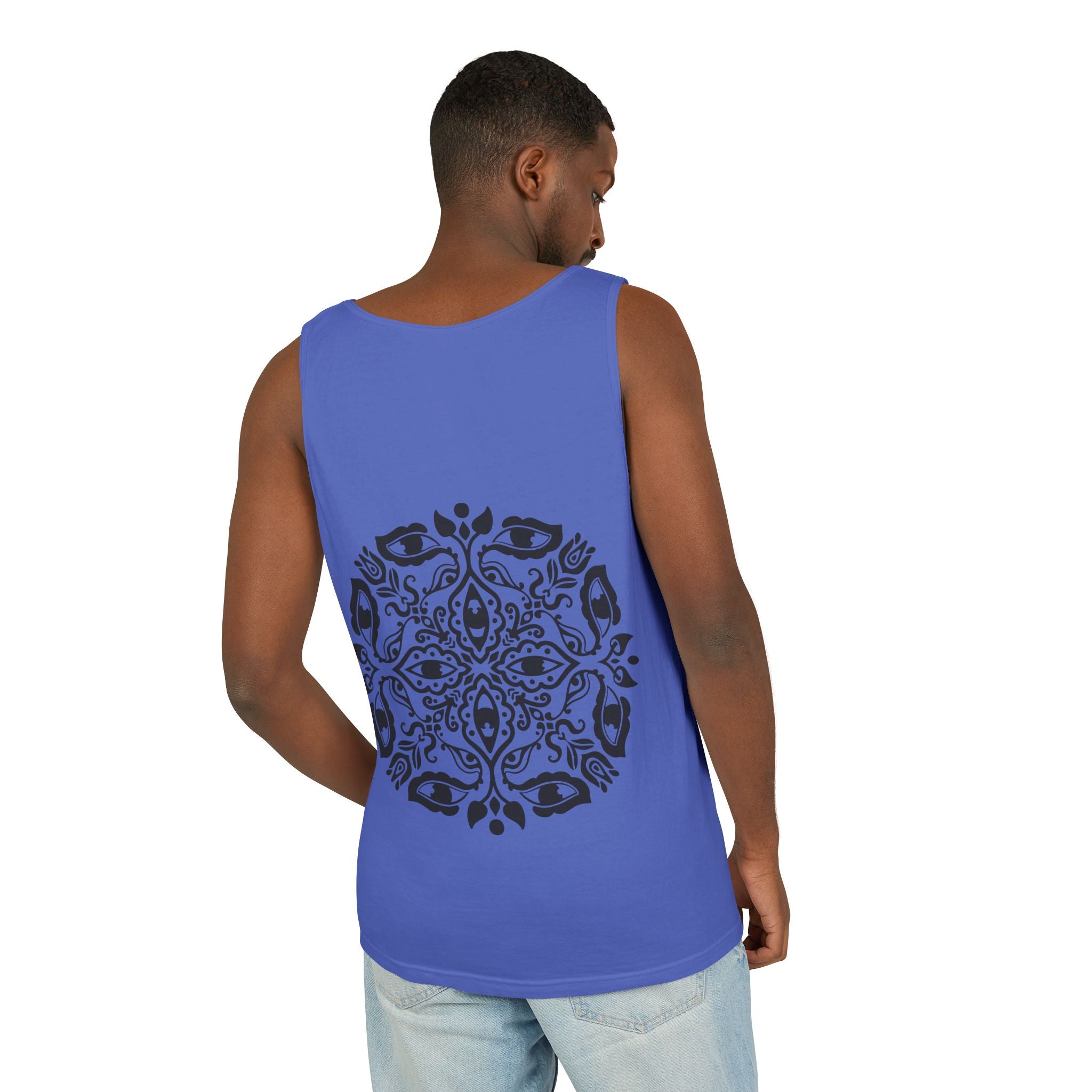 Boho Mandala Tank Top — Black Floral Circular Graphic Tank #fr3