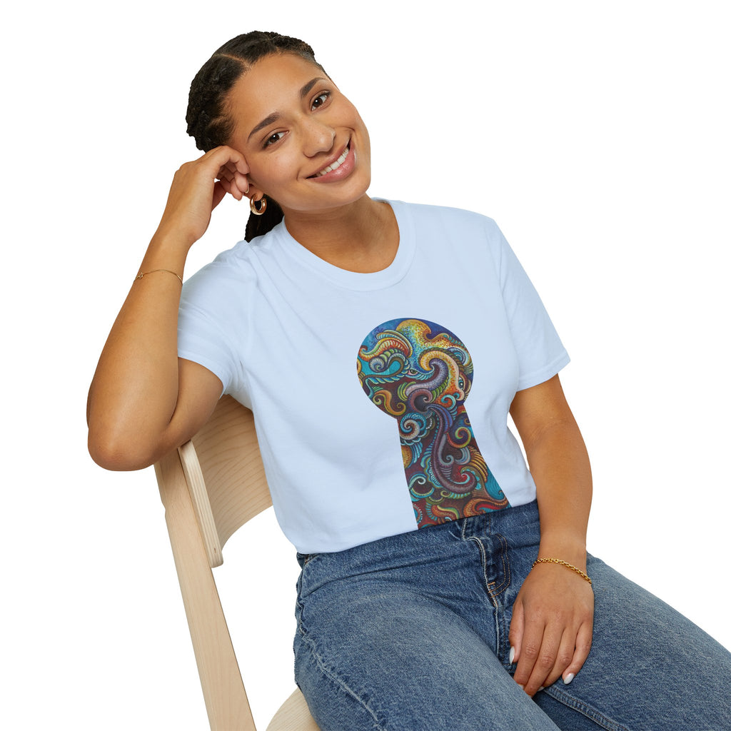 Psychedelic Keyhole T-Shirt — Colorful Swirl Art Tee #tsc8765