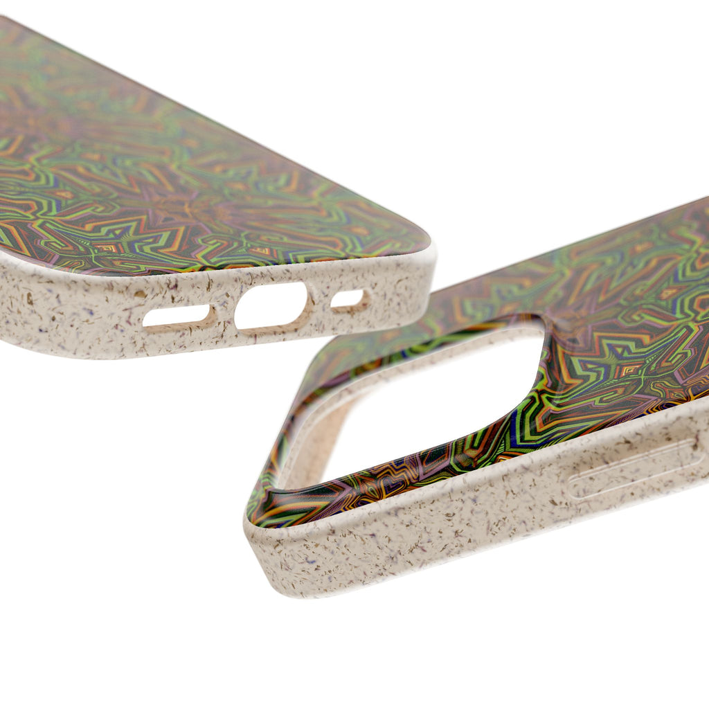 Biodegradable Phone Case — Earthy Green Kaleidoscope Pattern #c3
