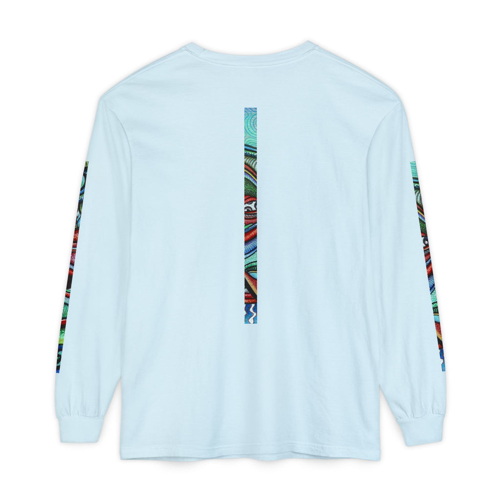 Psychedelic Starburst Long Sleeve Tee — Colorful Eye & Sleeve Stripe Design #k976344