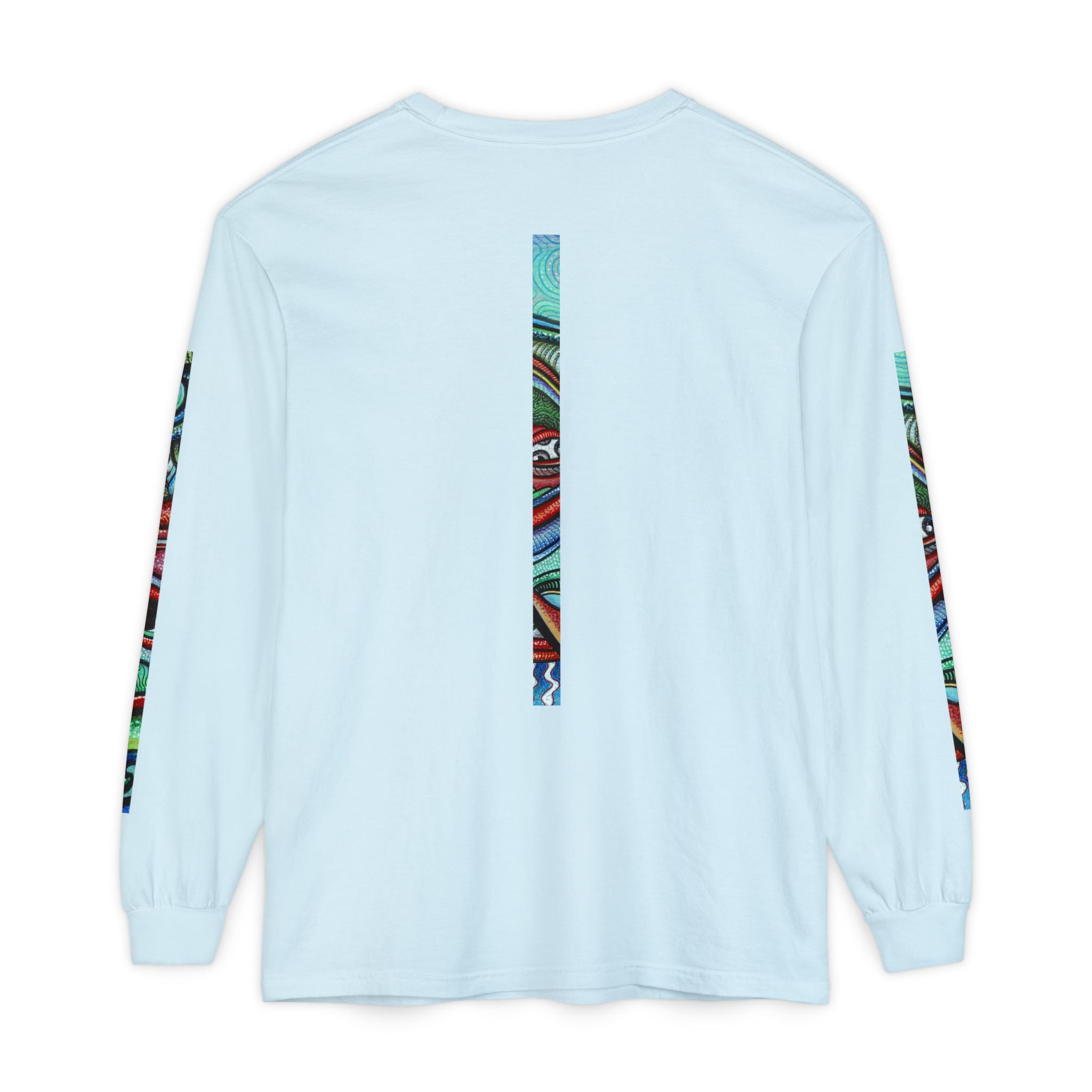 Psychedelic Starburst Long Sleeve Tee — Colorful Eye & Sleeve Stripe Design #k976344