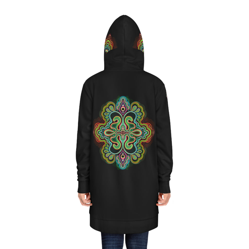 Mandala Glow Hoodie Dress - Women's Black AOP Pullover #hd4